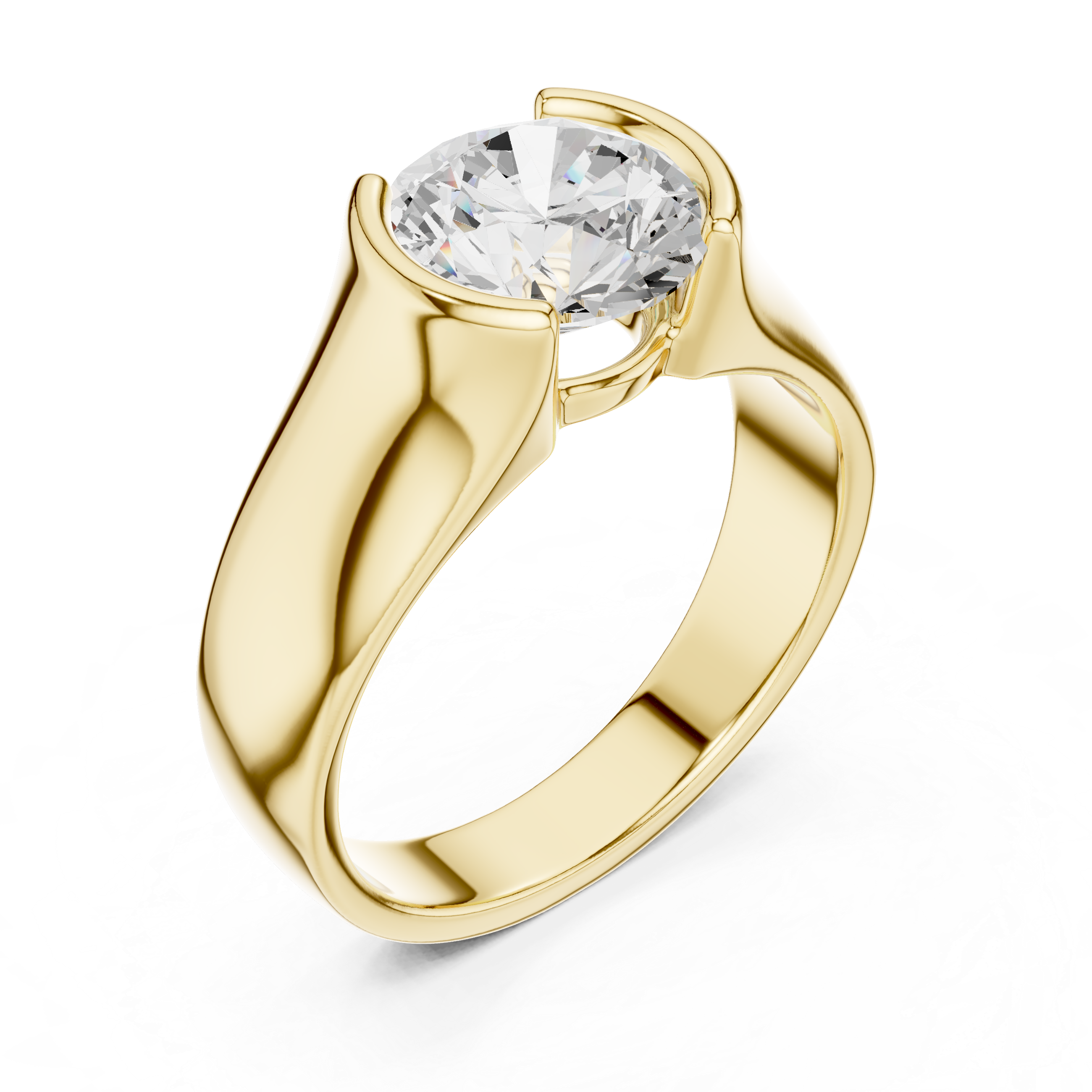 Bold Round Brilliant Diamond Solitaire Ring with Sculpted Signet Silhouette