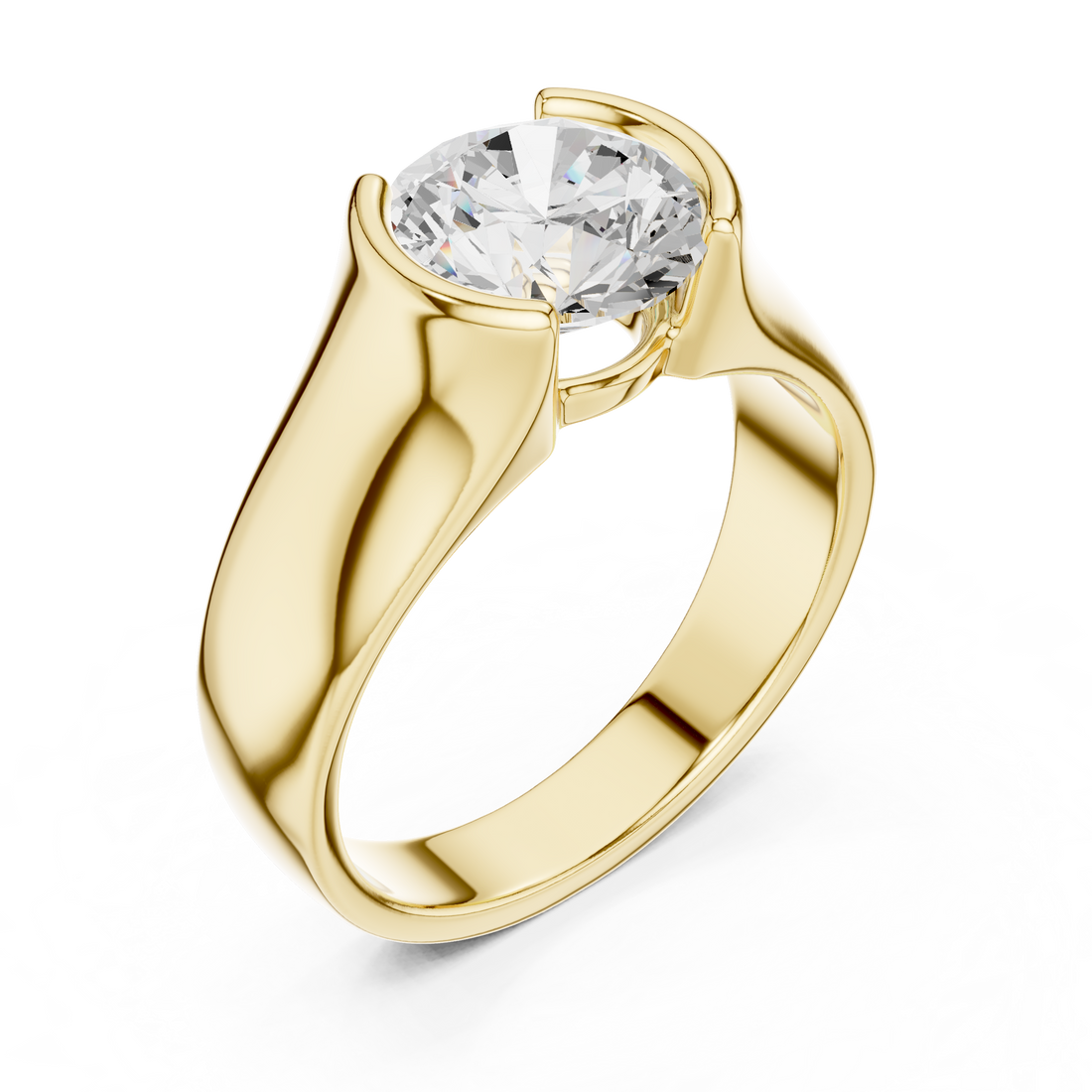 Bold Round Brilliant Diamond Solitaire Ring with Sculpted Signet Silhouette