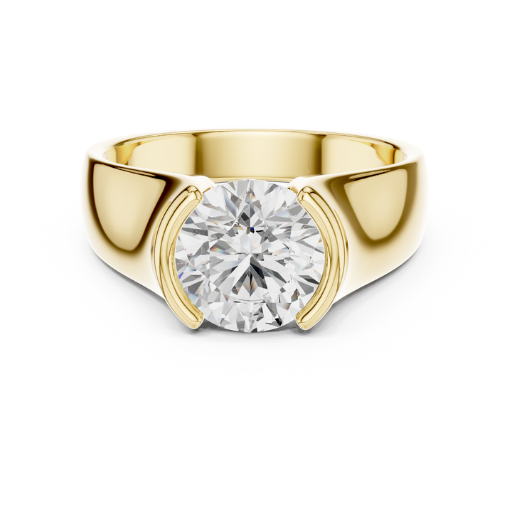 Bold Round Brilliant Diamond Solitaire Ring with Sculpted Signet Silhouette