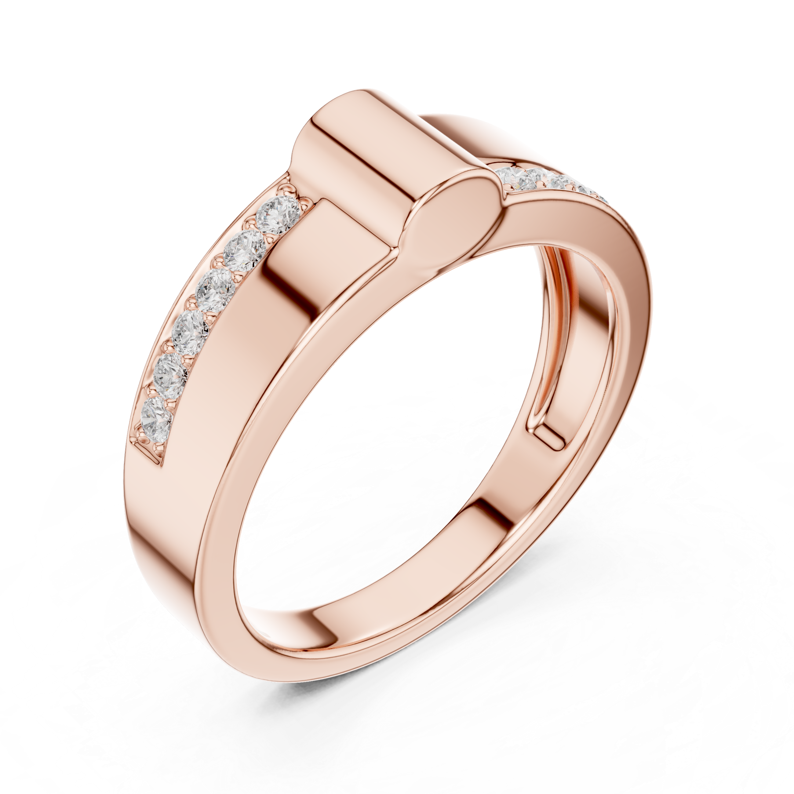 Round Cut Diamond Split Channel Accented Band with Modern Center Ridge Design