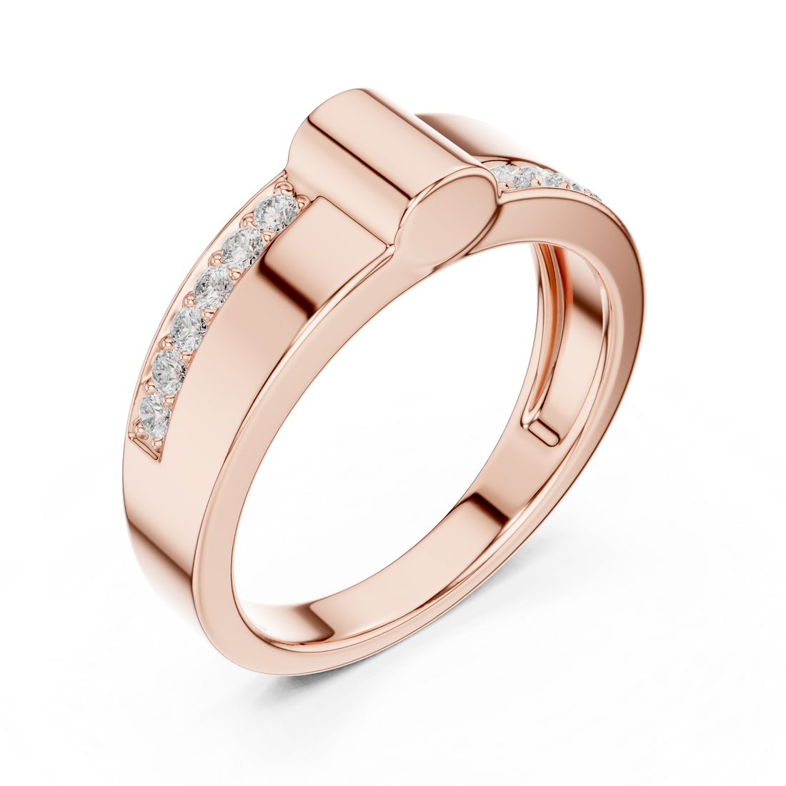 Round Cut Diamond Split Channel Accented Band with Modern Center Ridge Design