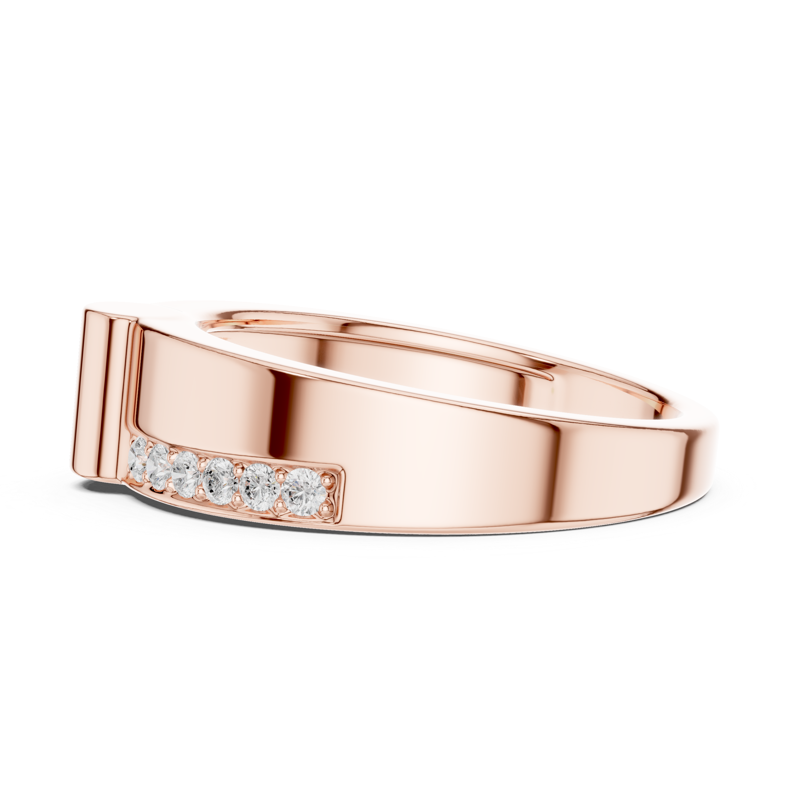 Round Cut Diamond Split Channel Accented Band with Modern Center Ridge Design