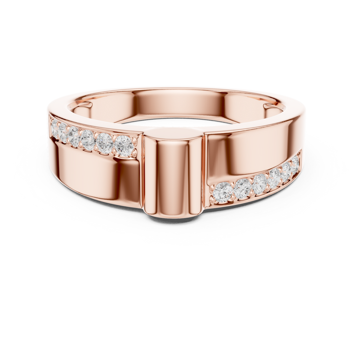 Round Cut Diamond Split Channel Accented Band with Modern Center Ridge Design