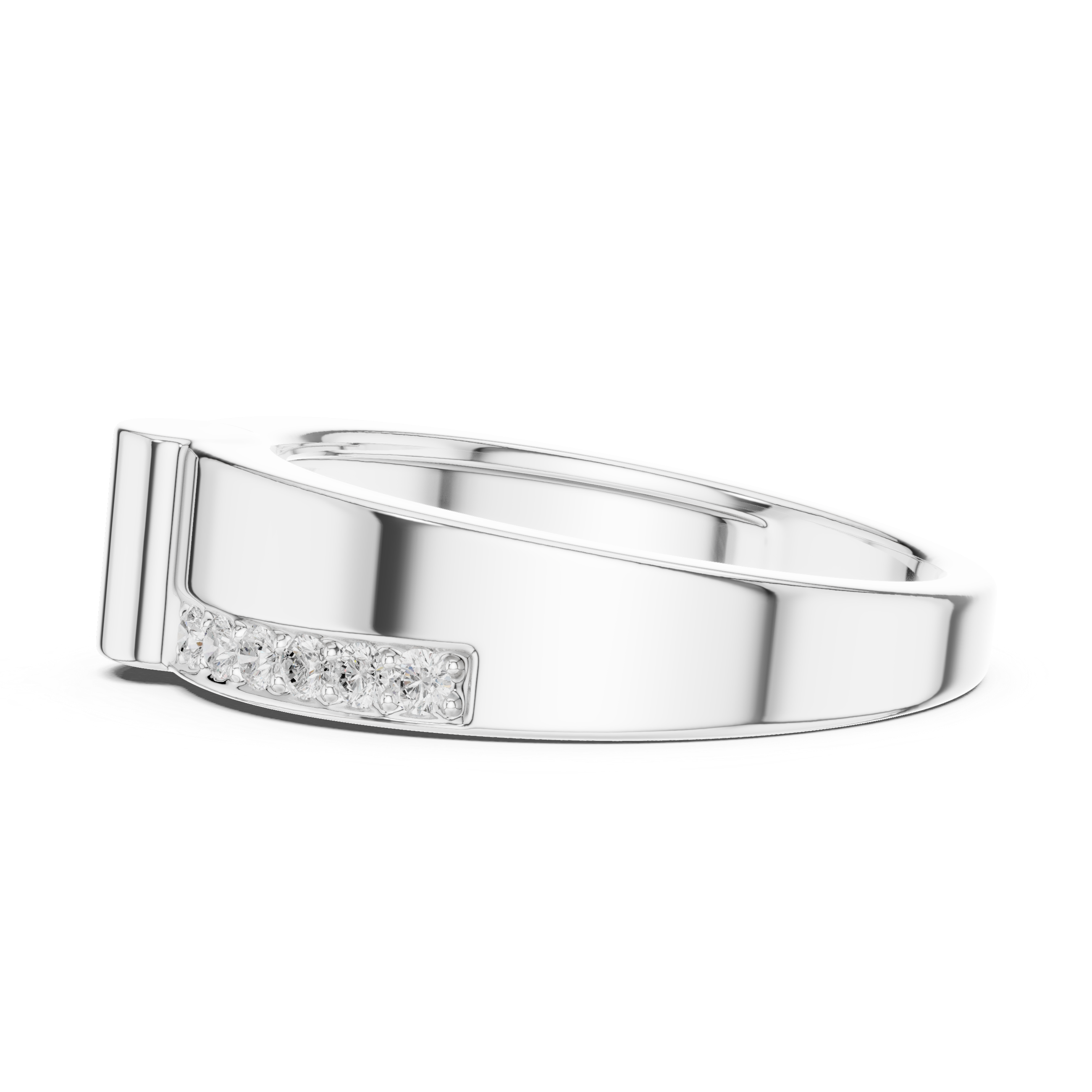 Round Cut Diamond Split Channel Accented Band with Modern Center Ridge Design
