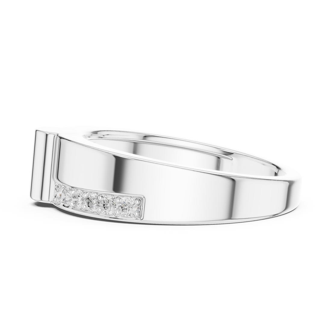 Round Cut Diamond Split Channel Accented Band with Modern Center Ridge Design