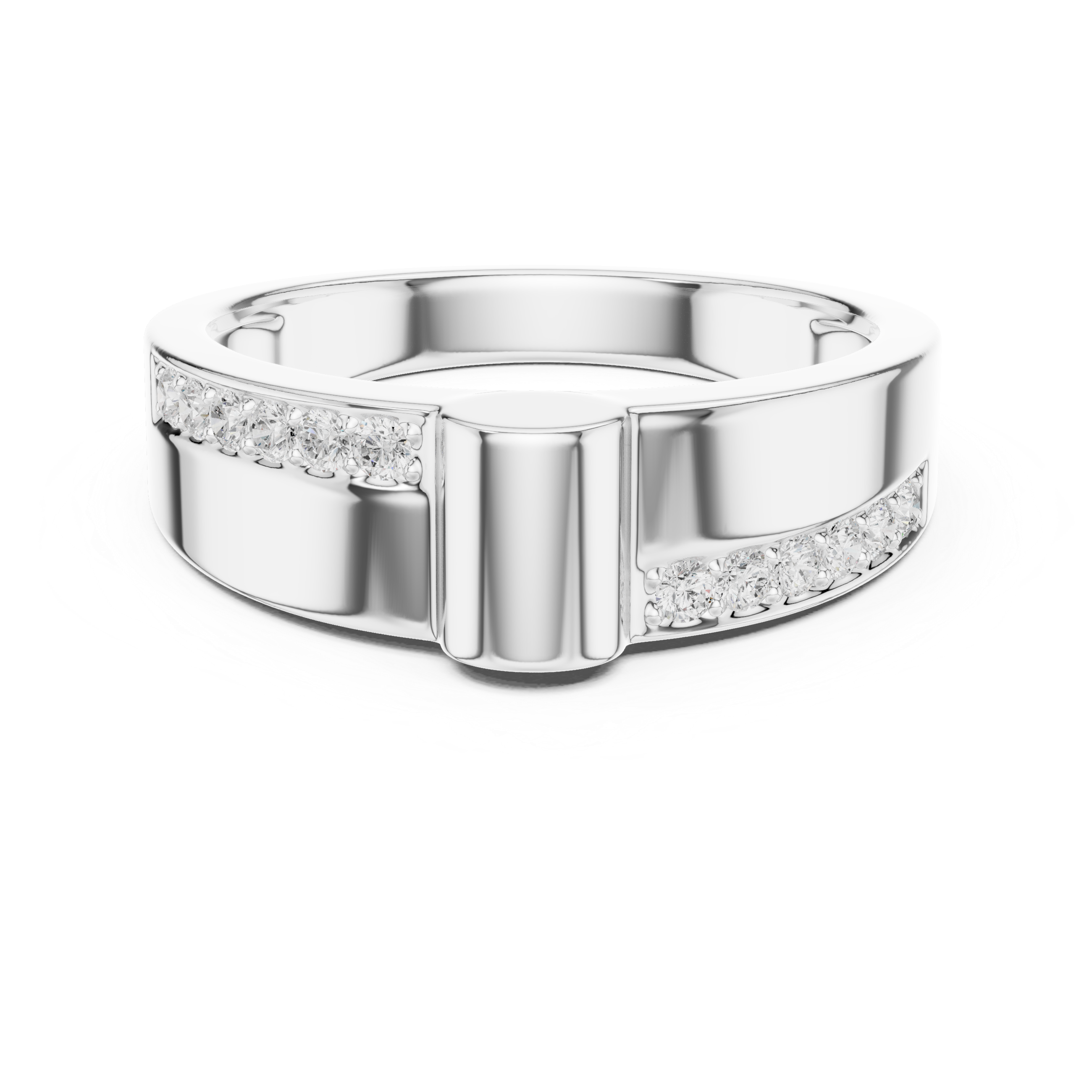 Round Cut Diamond Split Channel Accented Band with Modern Center Ridge Design