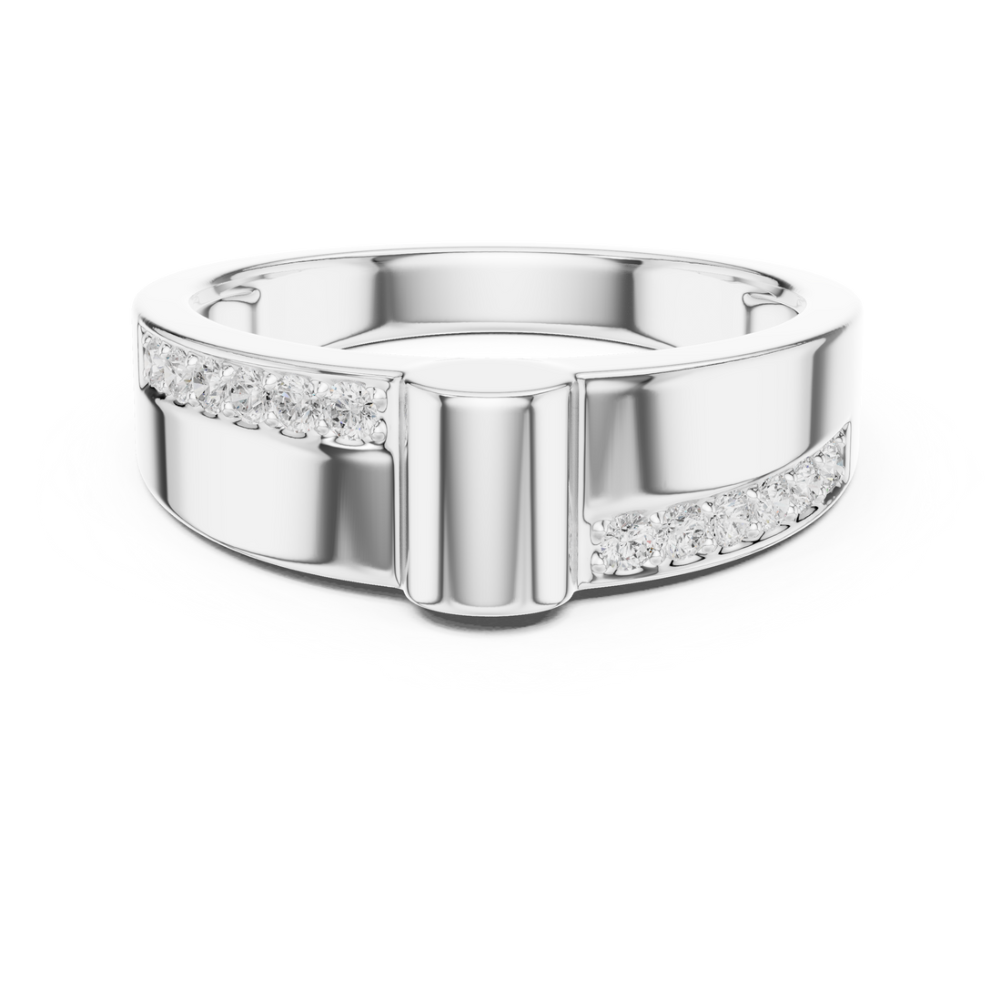 Round Cut Diamond Split Channel Accented Band with Modern Center Ridge Design