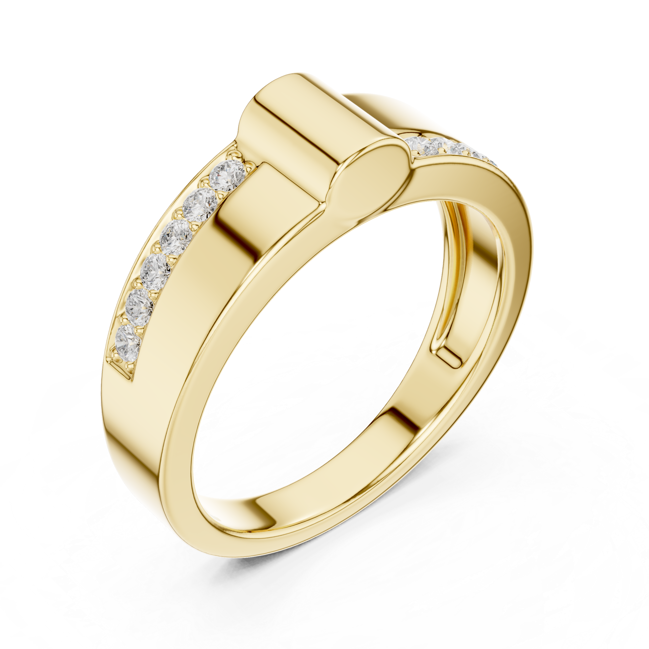 Round Cut Diamond Split Channel Accented Band with Modern Center Ridge Design
