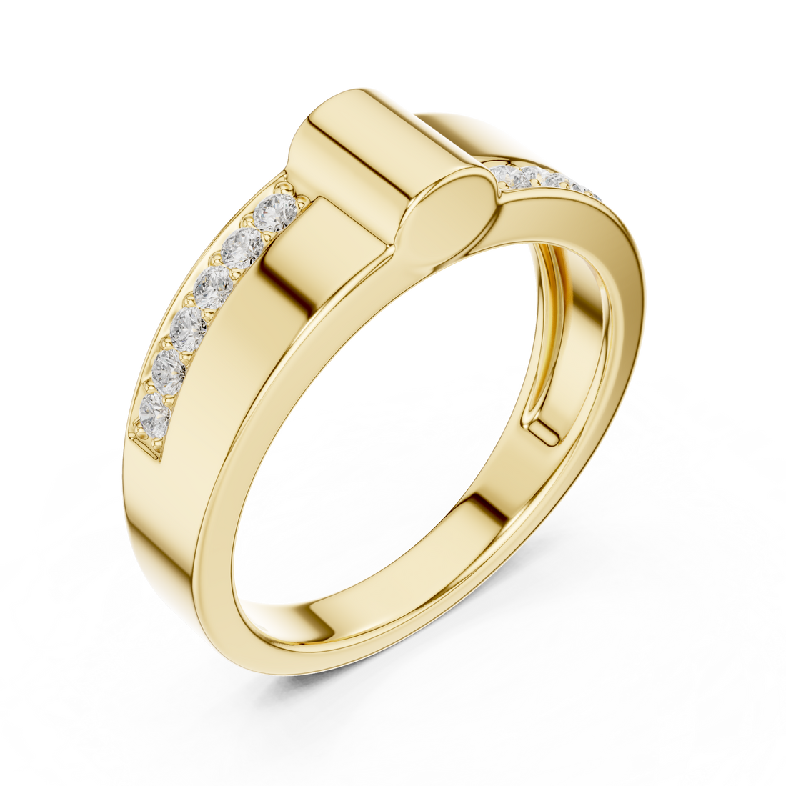 Round Cut Diamond Split Channel Accented Band with Modern Center Ridge Design