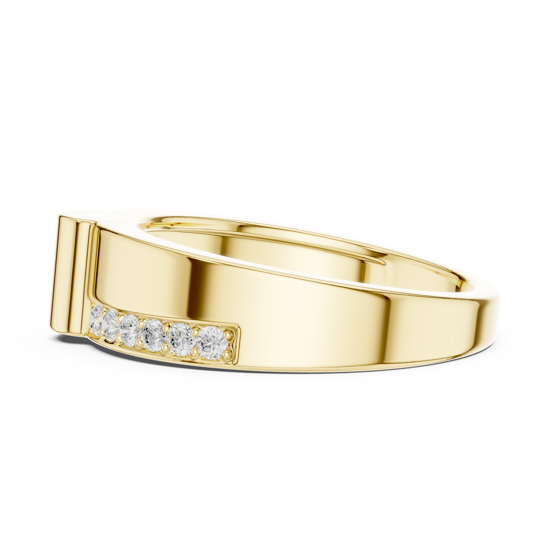 Round Cut Diamond Split Channel Accented Band with Modern Center Ridge Design