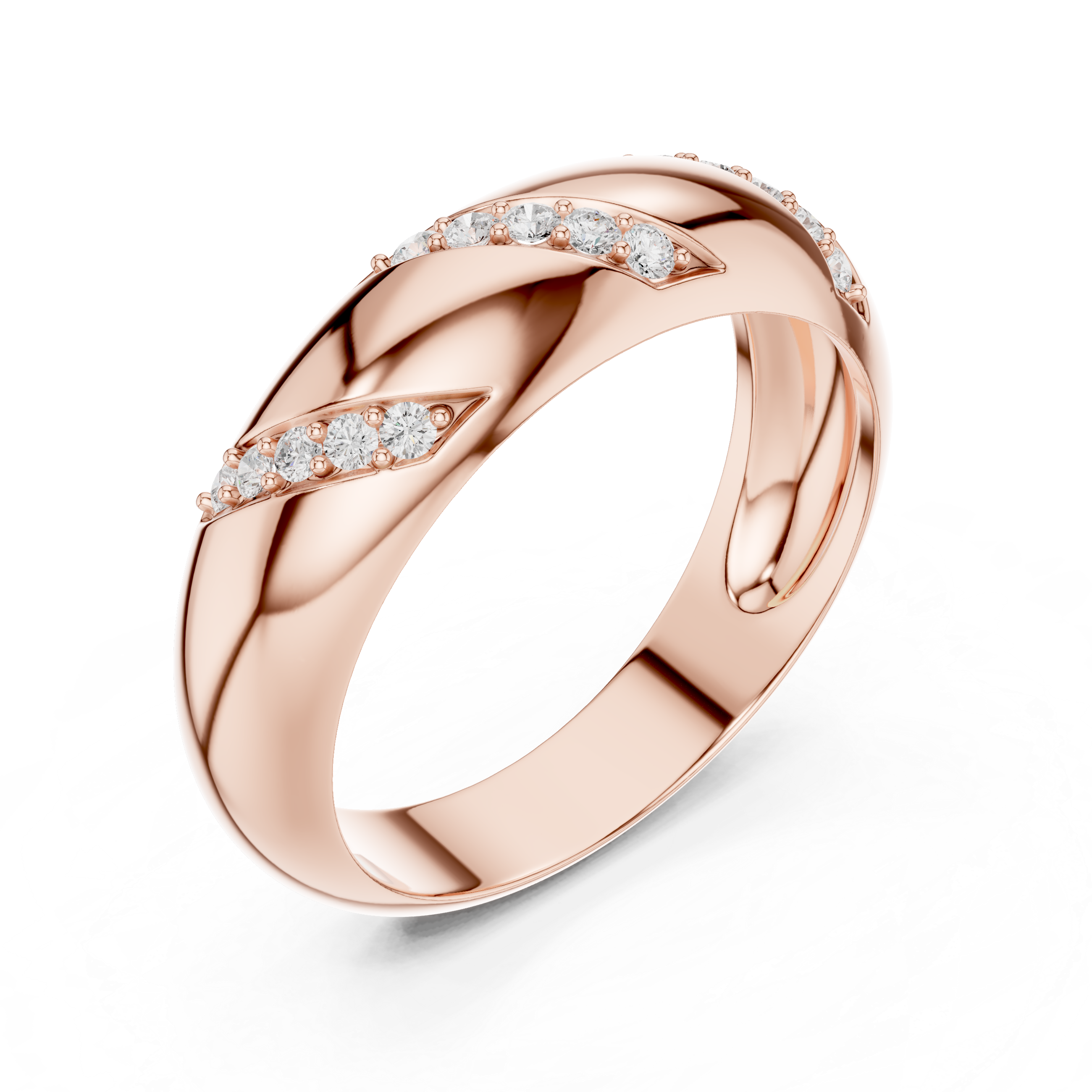 Round Cut Diamond Diagonal Pavé Band Ring with Bold Sculpted Design