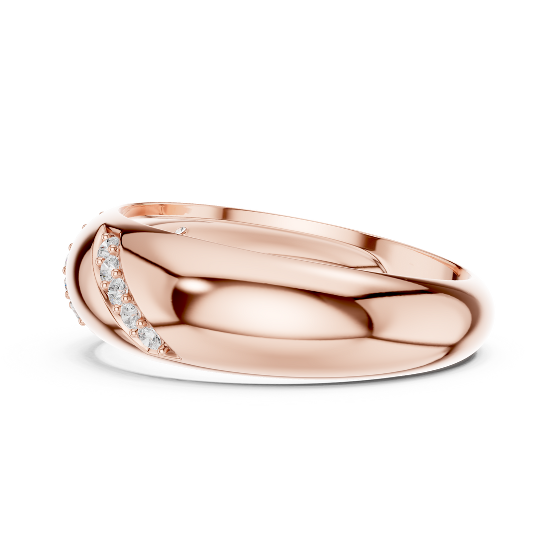 Round Cut Diamond Diagonal Pavé Band Ring with Bold Sculpted Design