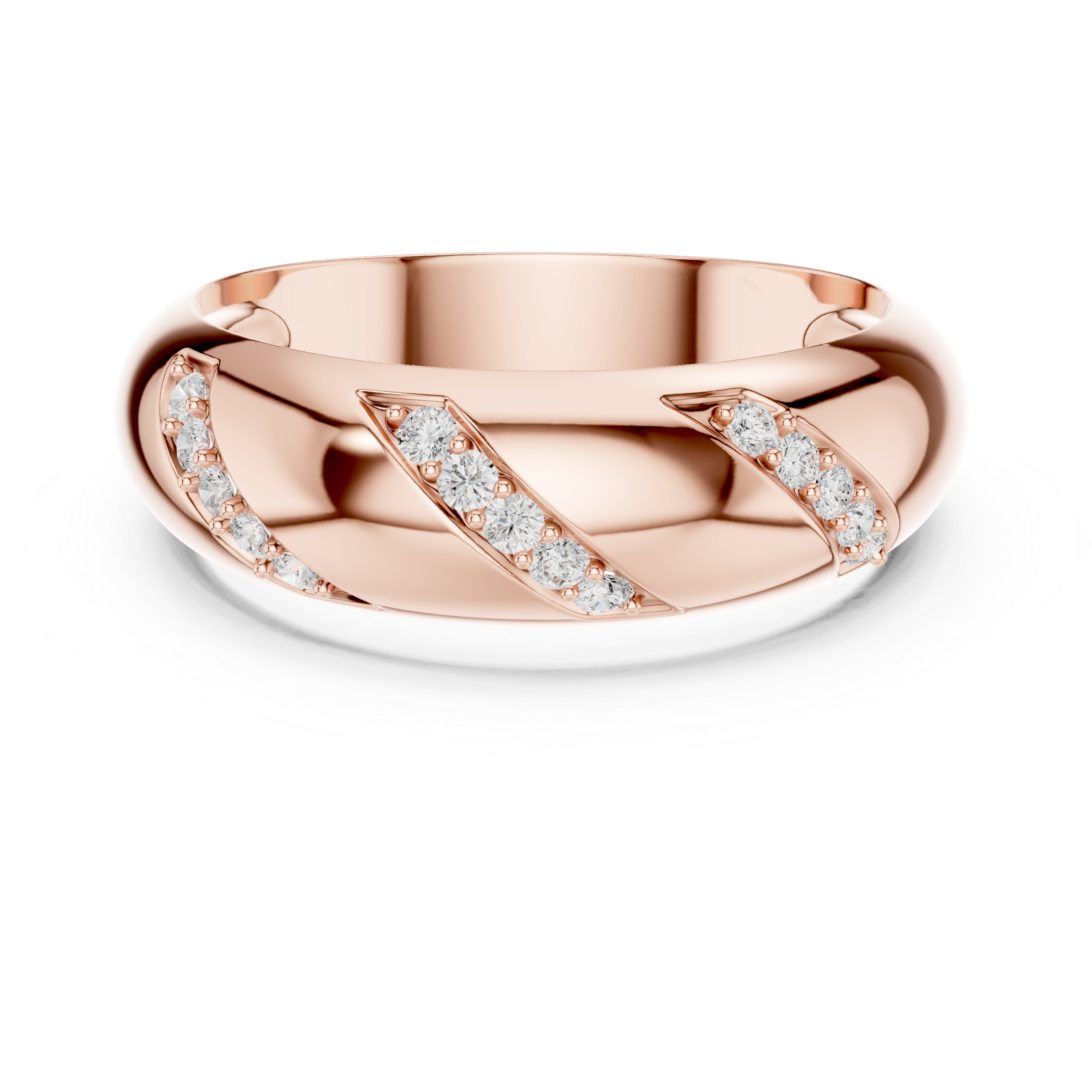 Round Cut Diamond Diagonal Pavé Band Ring with Bold Sculpted Design