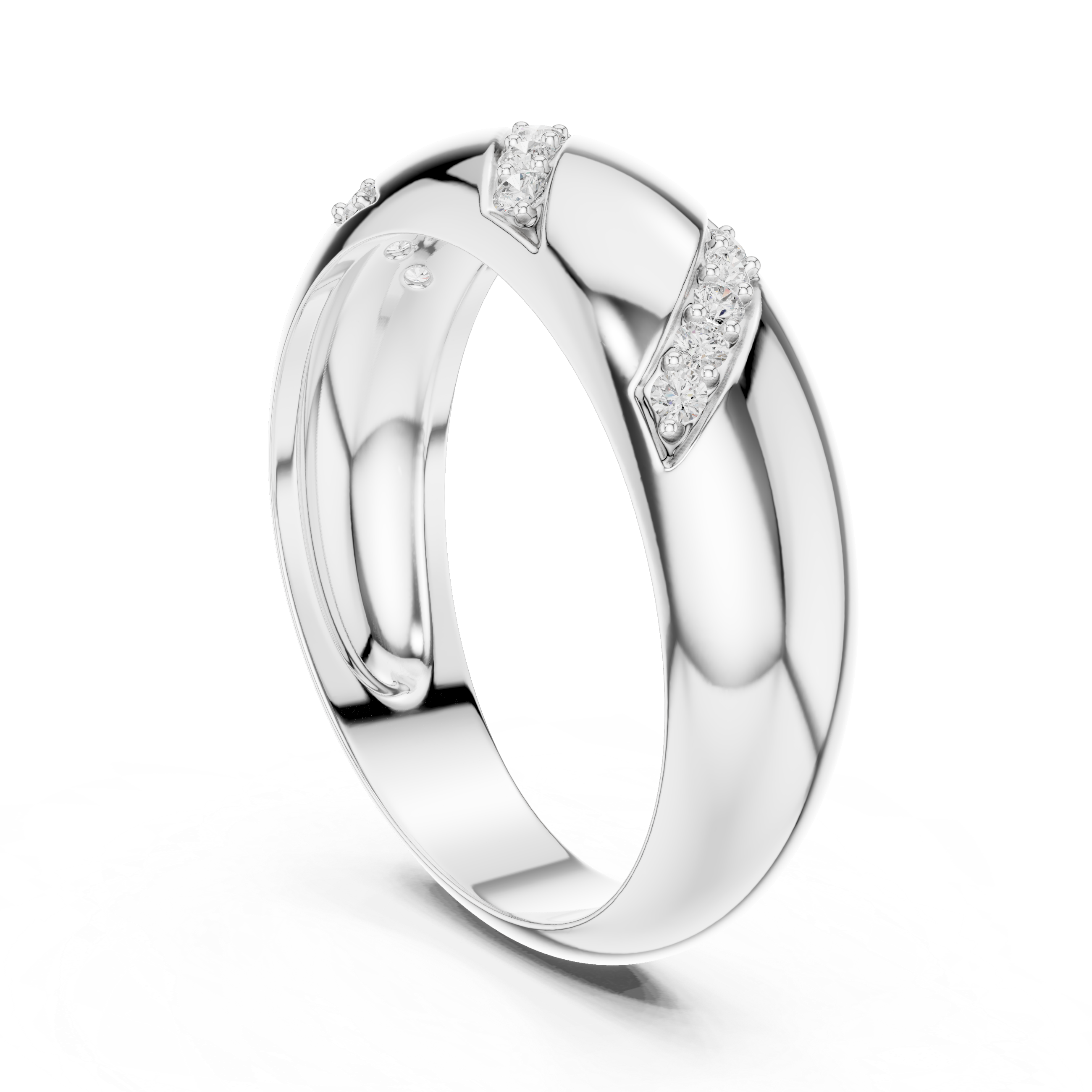 Round Cut Diamond Diagonal Pavé Band Ring with Bold Sculpted Design
