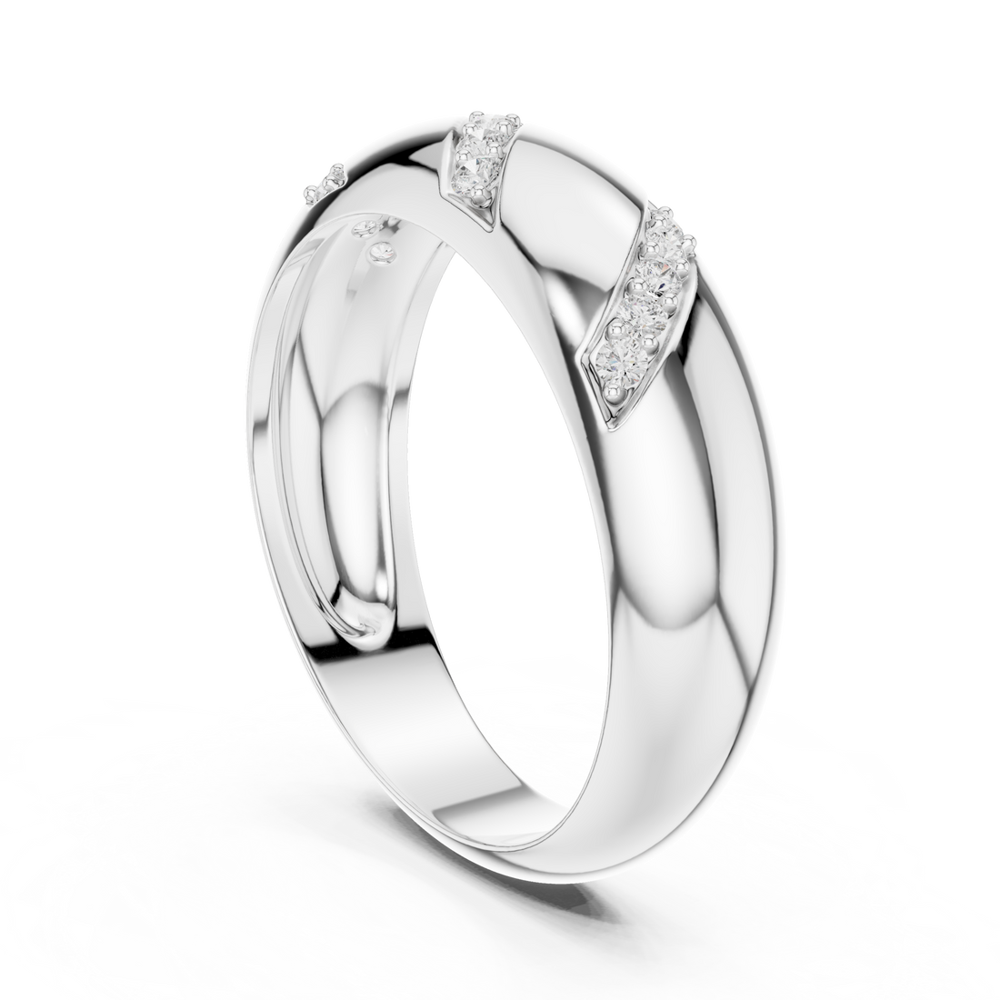Round Cut Diamond Diagonal Pavé Band Ring with Bold Sculpted Design