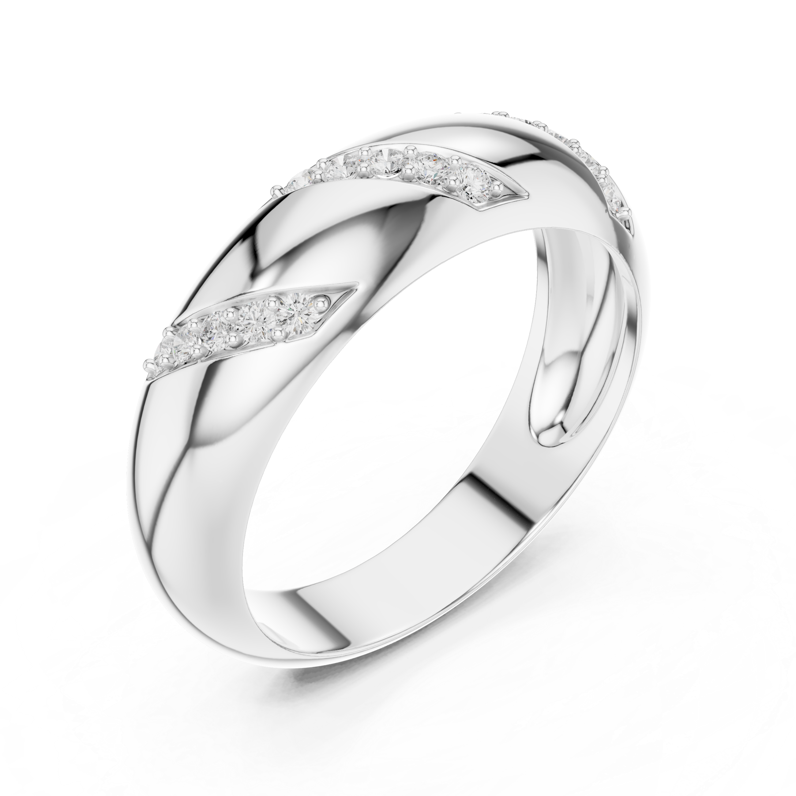 Round Cut Diamond Diagonal Pavé Band Ring with Bold Sculpted Design