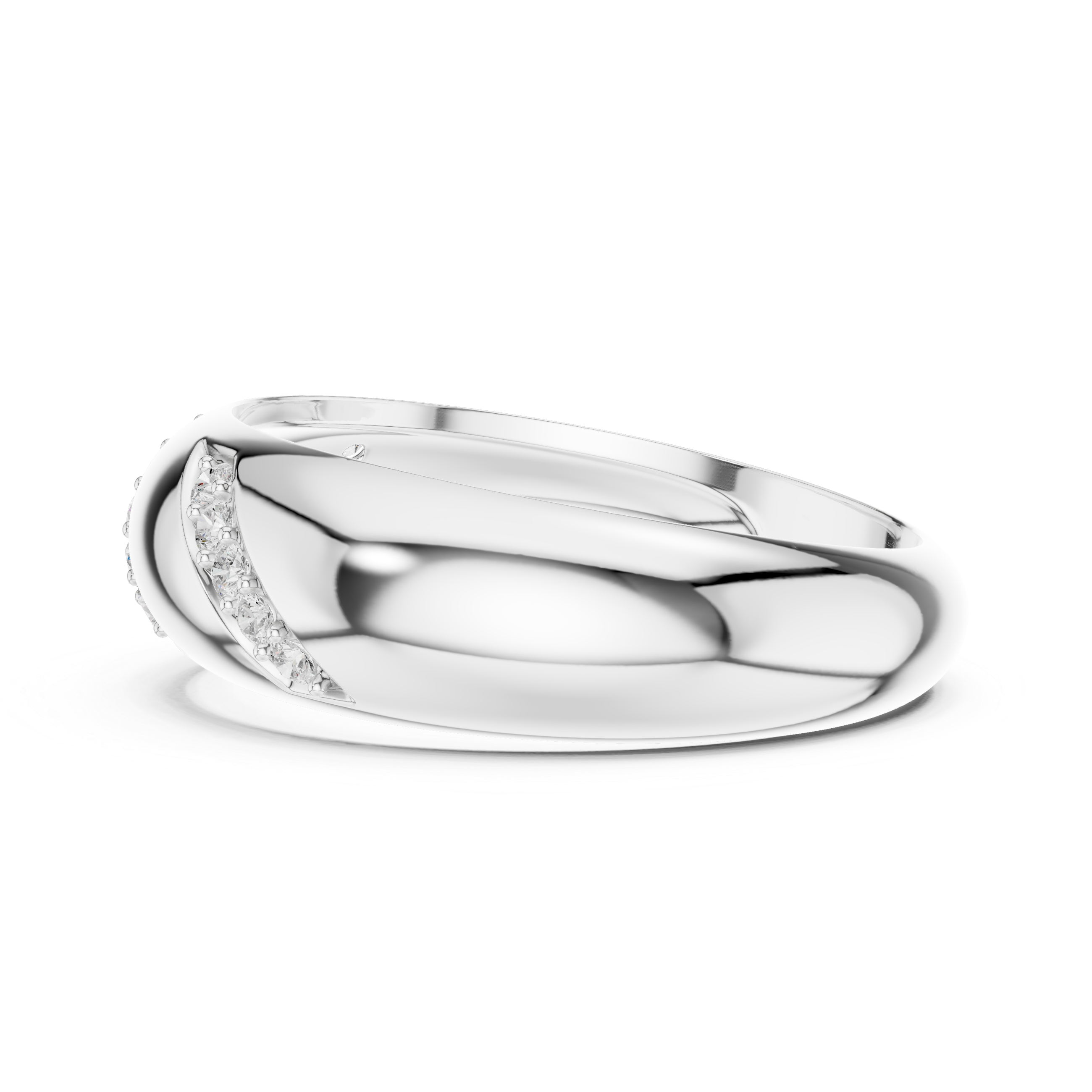 Round Cut Diamond Diagonal Pavé Band Ring with Bold Sculpted Design