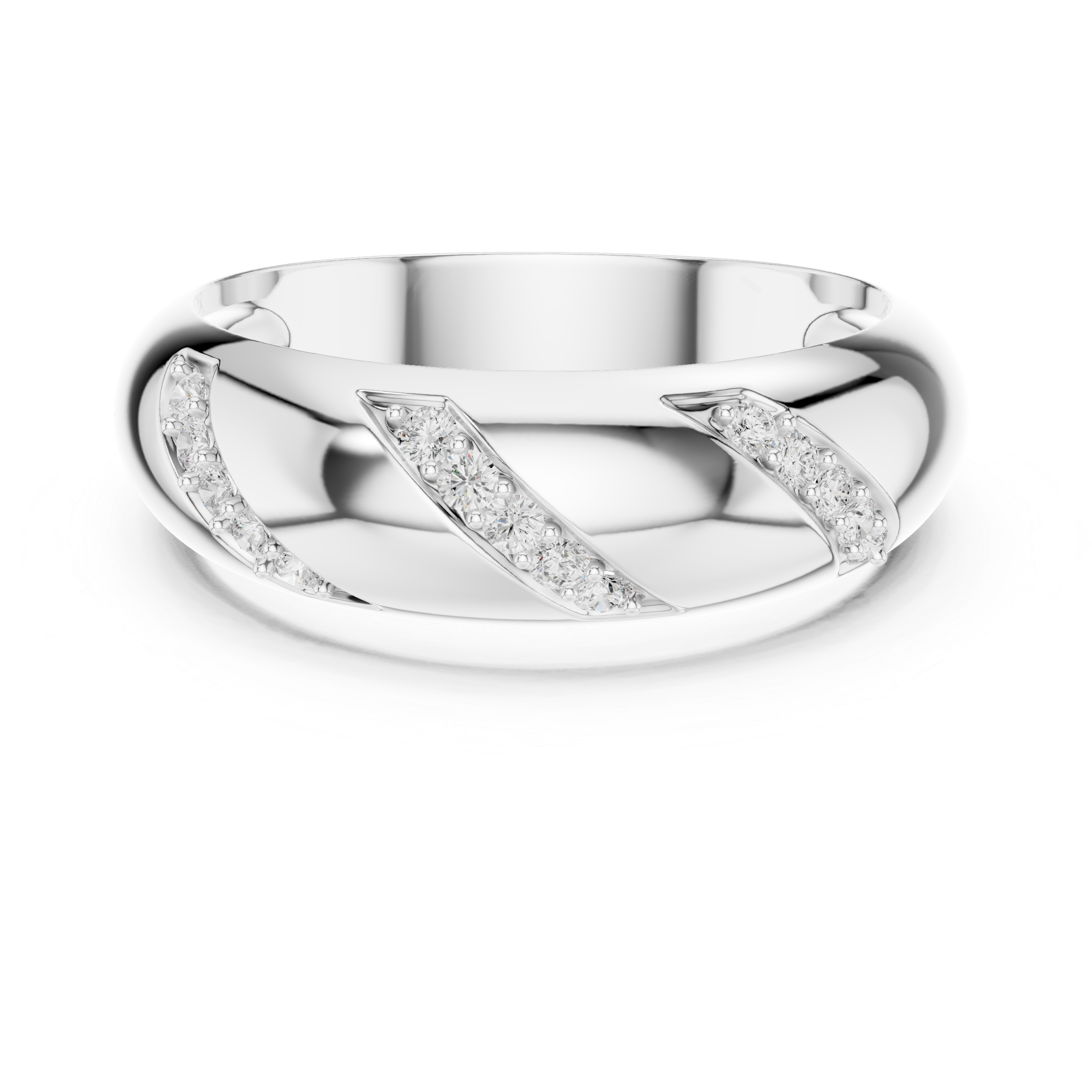 Round Cut Diamond Diagonal Pavé Band Ring with Bold Sculpted Design
