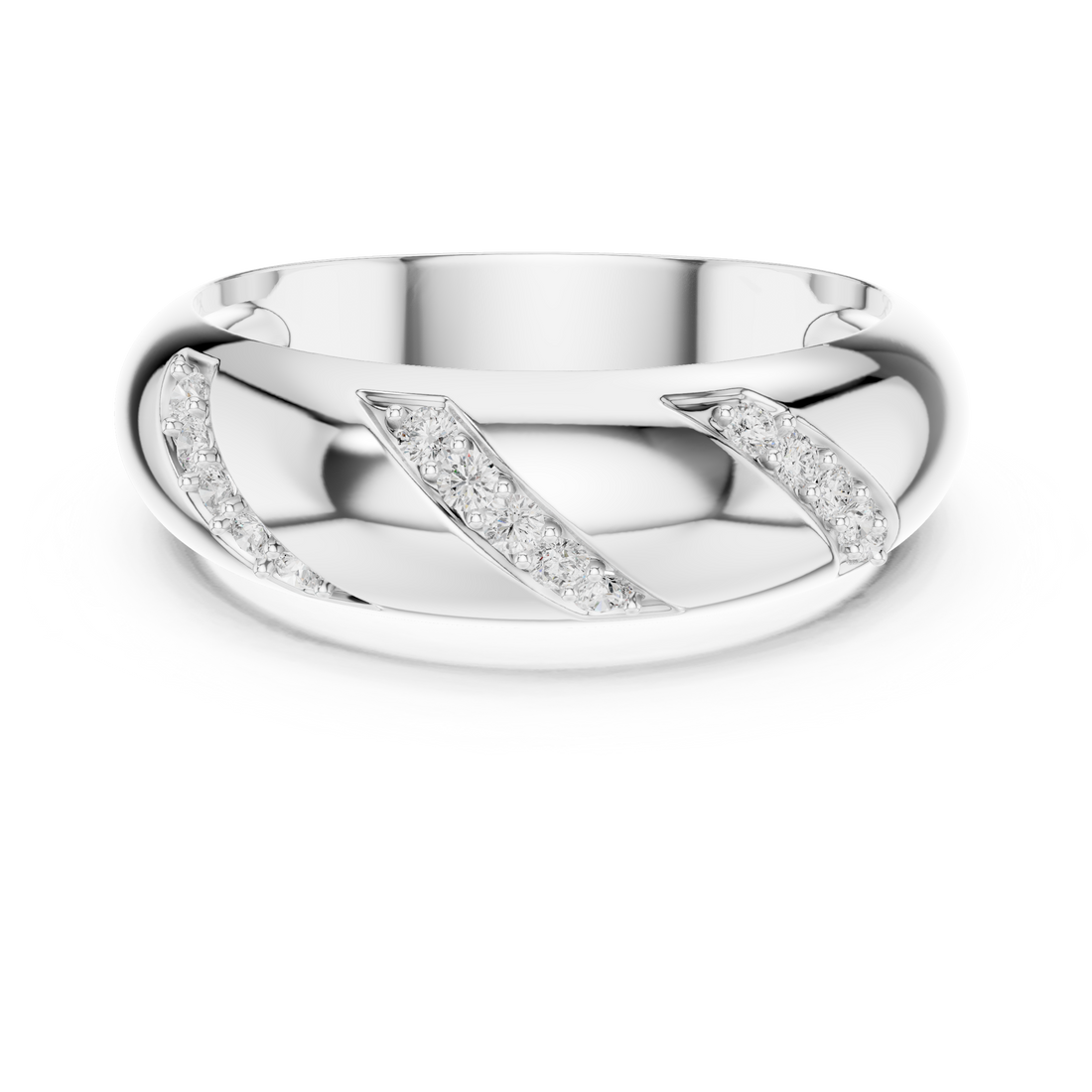 Round Cut Diamond Diagonal Pavé Band Ring with Bold Sculpted Design