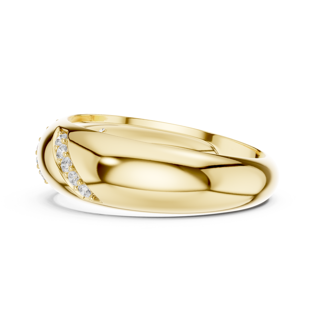 Round Cut Diamond Diagonal Pavé Band Ring with Bold Sculpted Design