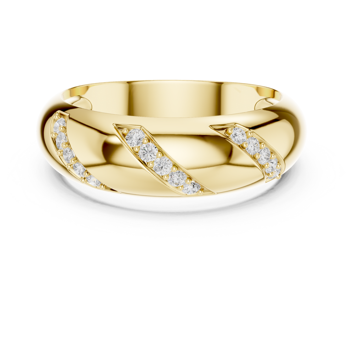 Round Cut Diamond Diagonal Pavé Band Ring with Bold Sculpted Design