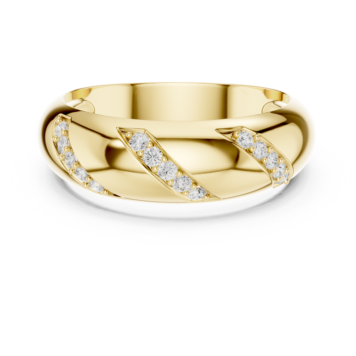 Round Cut Diamond Diagonal Pavé Band Ring with Bold Sculpted Design