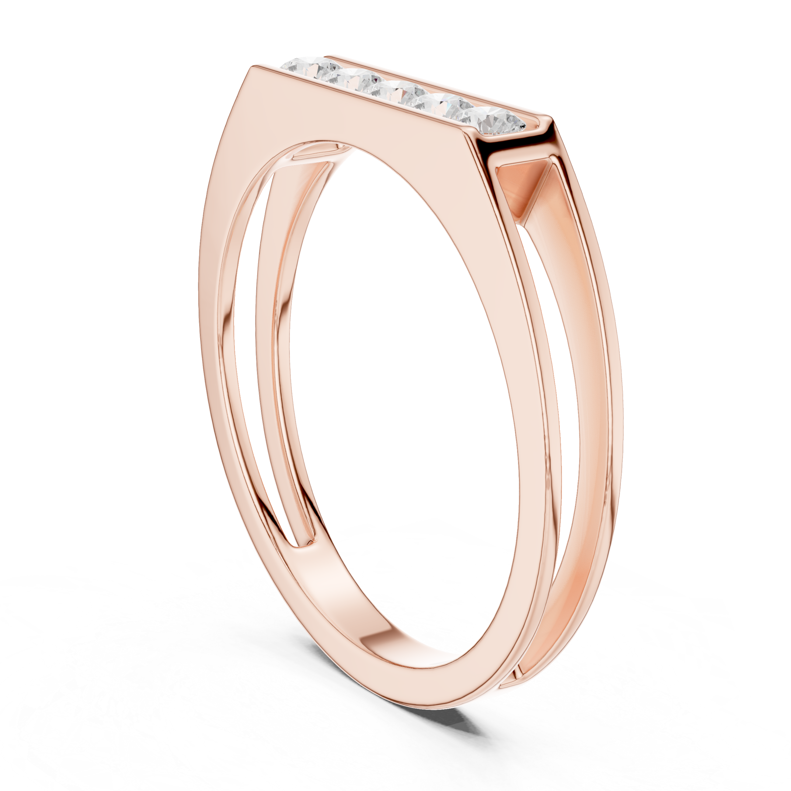 Round Cut Diamond Channel Set Five Stone Band with Open Gallery Design