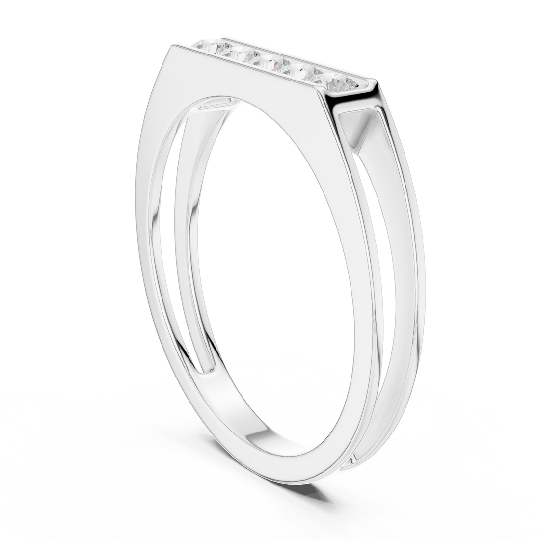 Round Cut Diamond Channel Set Five Stone Band with Open Gallery Design