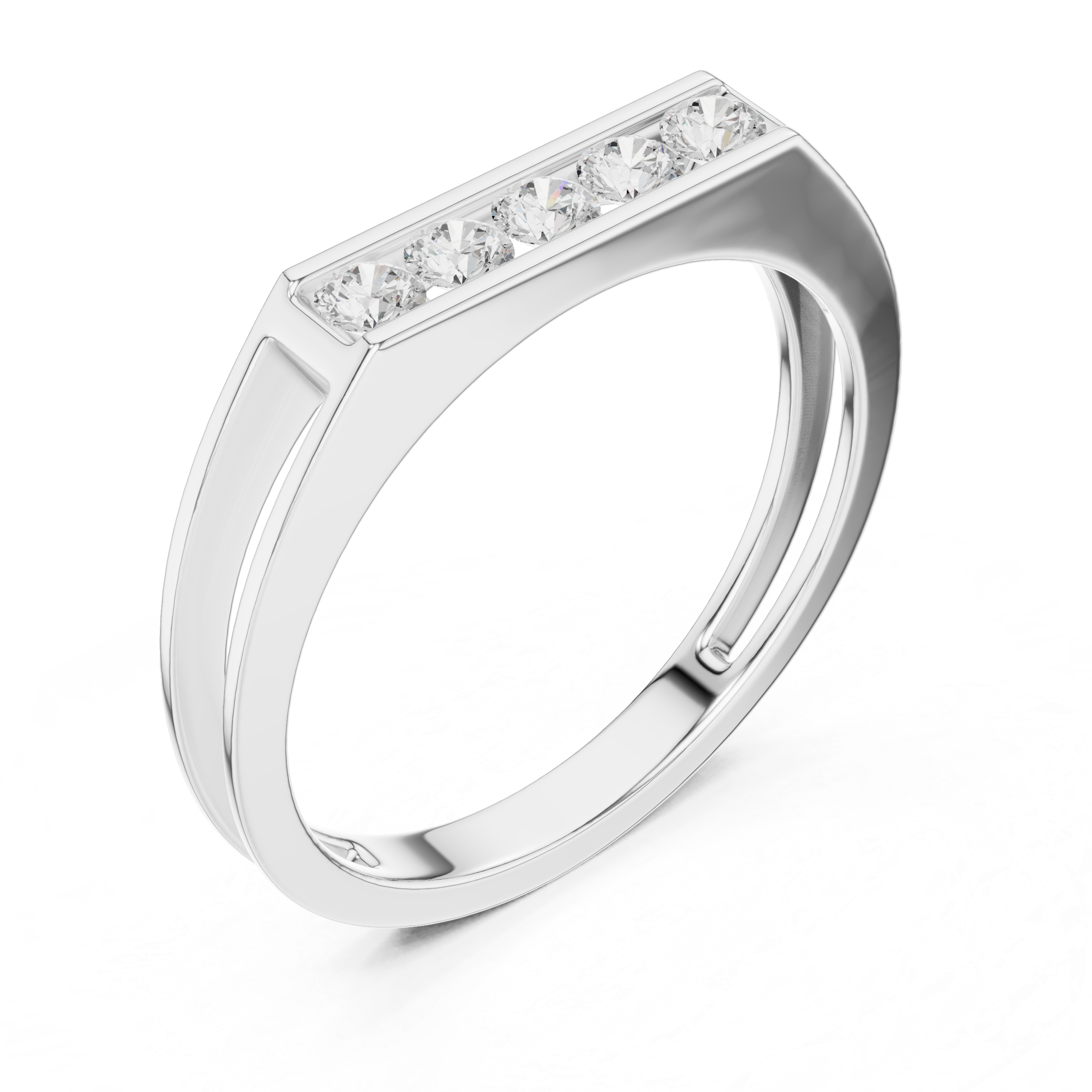 Round Cut Diamond Channel Set Five Stone Band with Open Gallery Design