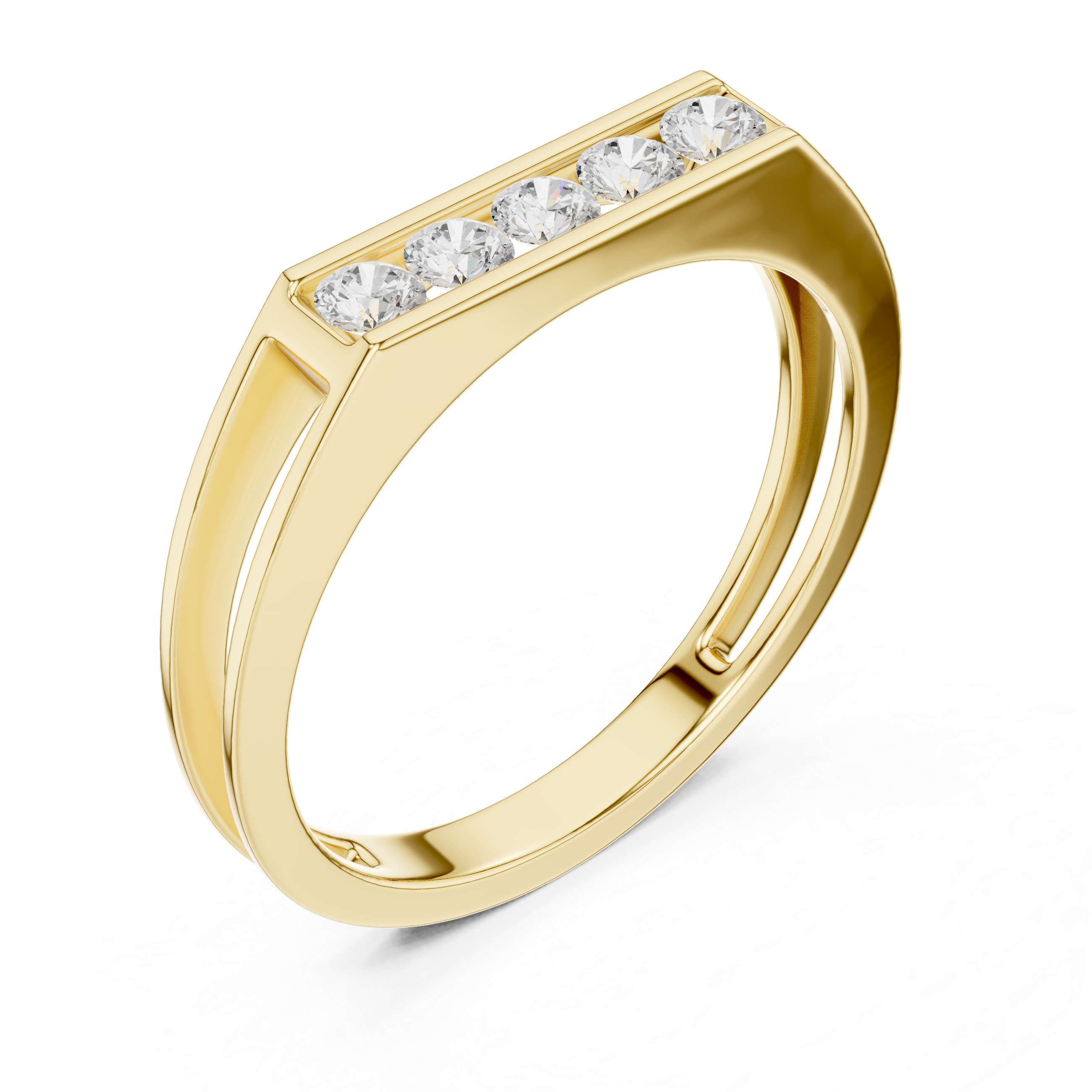 Round Cut Diamond Channel Set Five Stone Band with Open Gallery Design