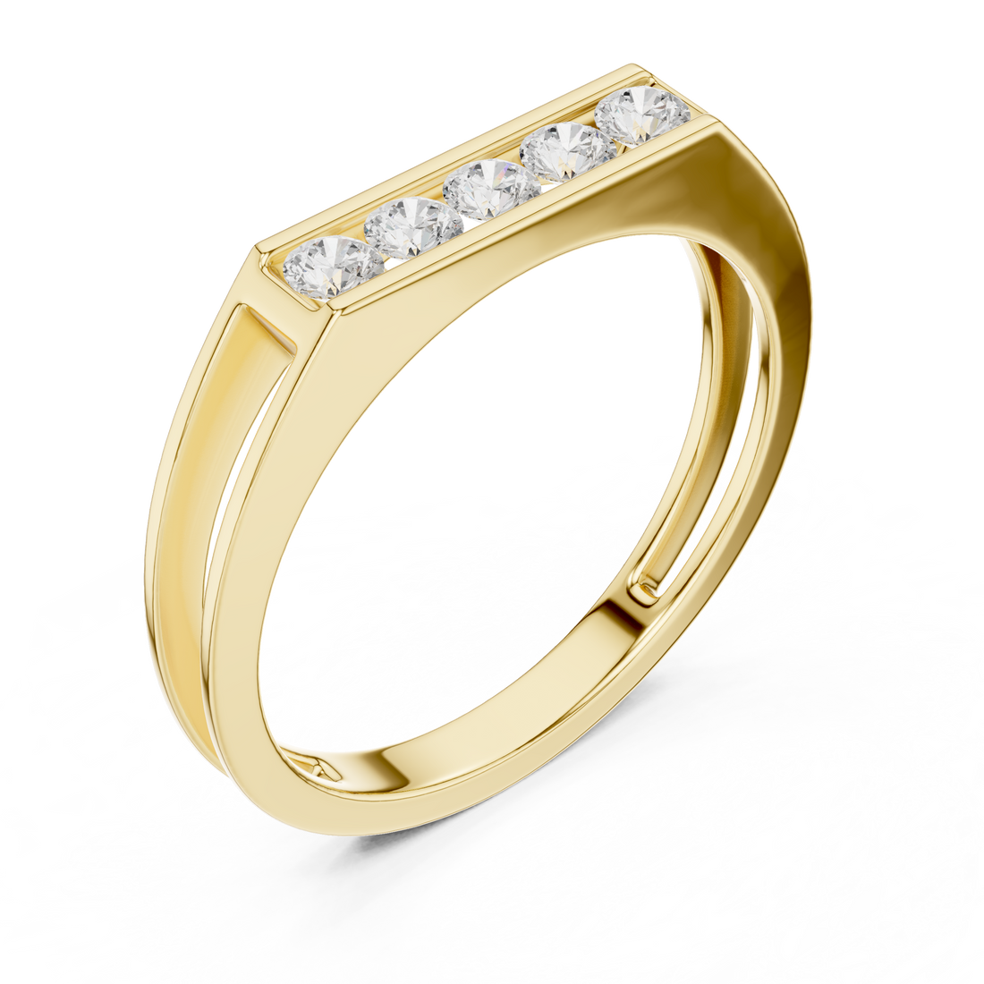 Round Cut Diamond Channel Set Five Stone Band with Open Gallery Design
