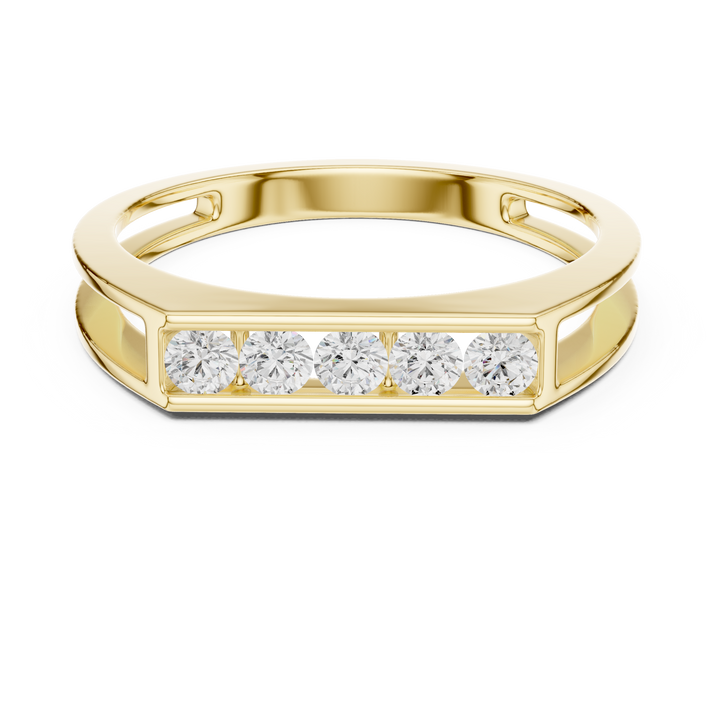 Round Cut Diamond Channel Set Five Stone Band with Open Gallery Design