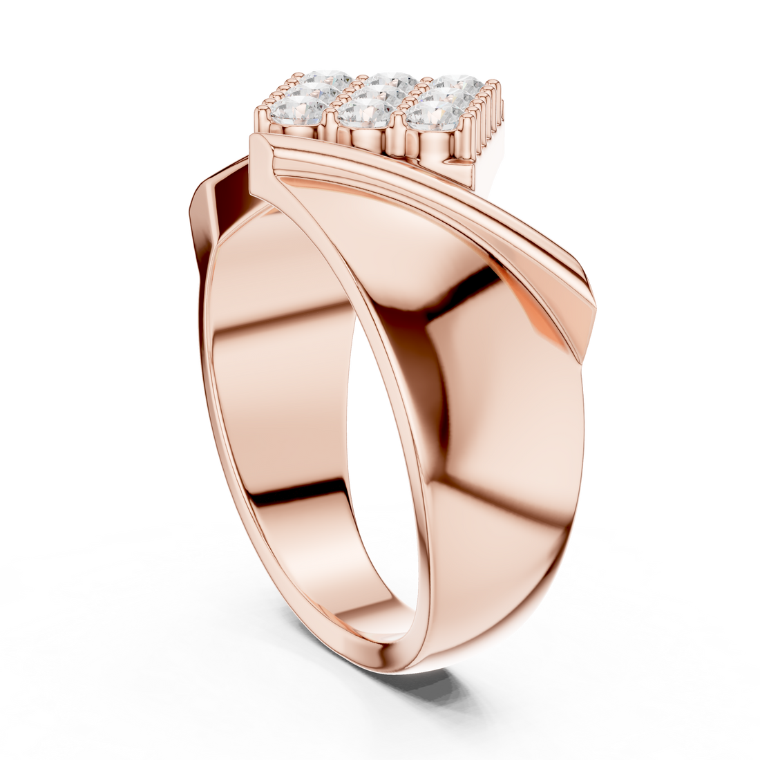 Round Cut Diamond Cluster Diagonal Signet Style Band Ring
