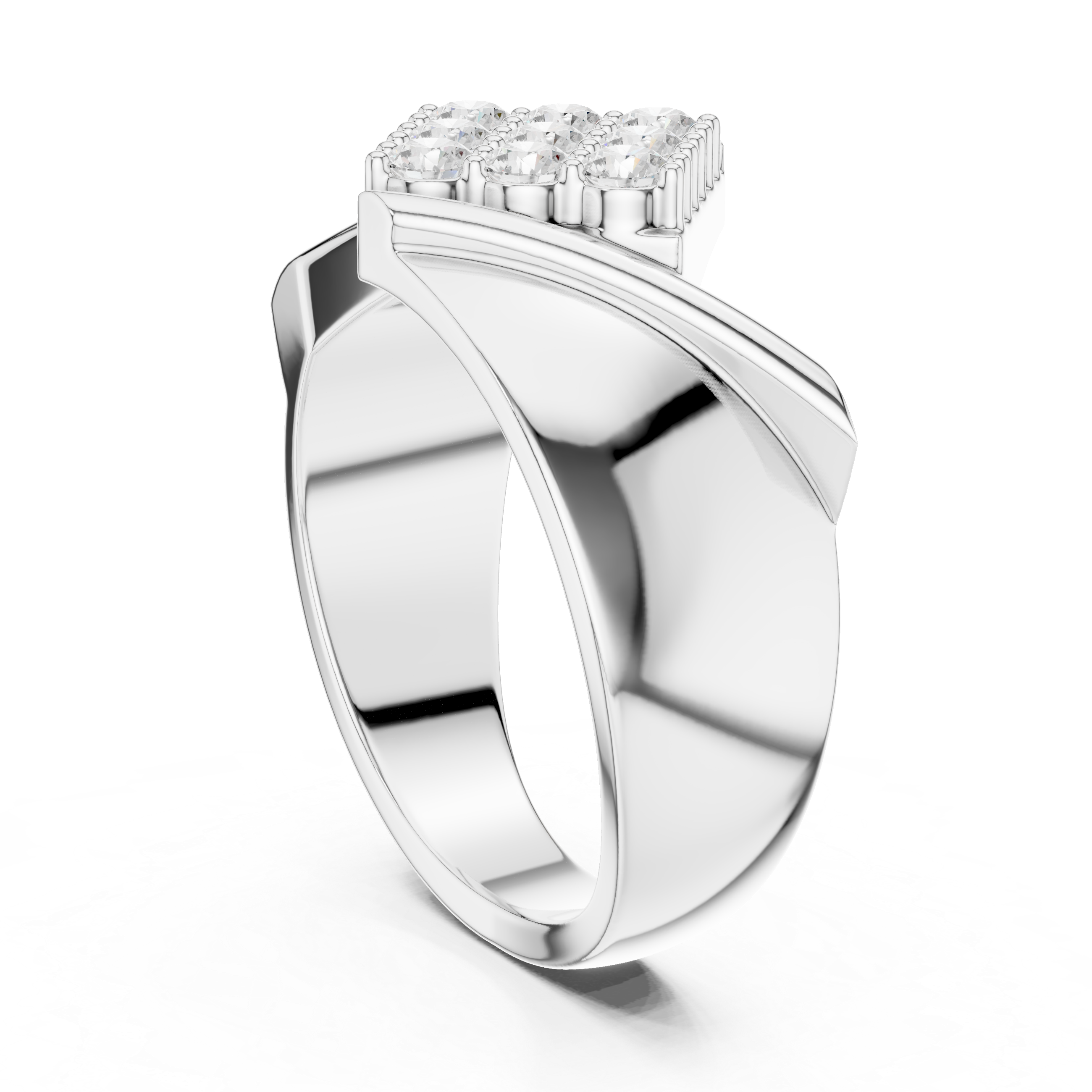 Round Cut Diamond Cluster Diagonal Signet Style Band Ring