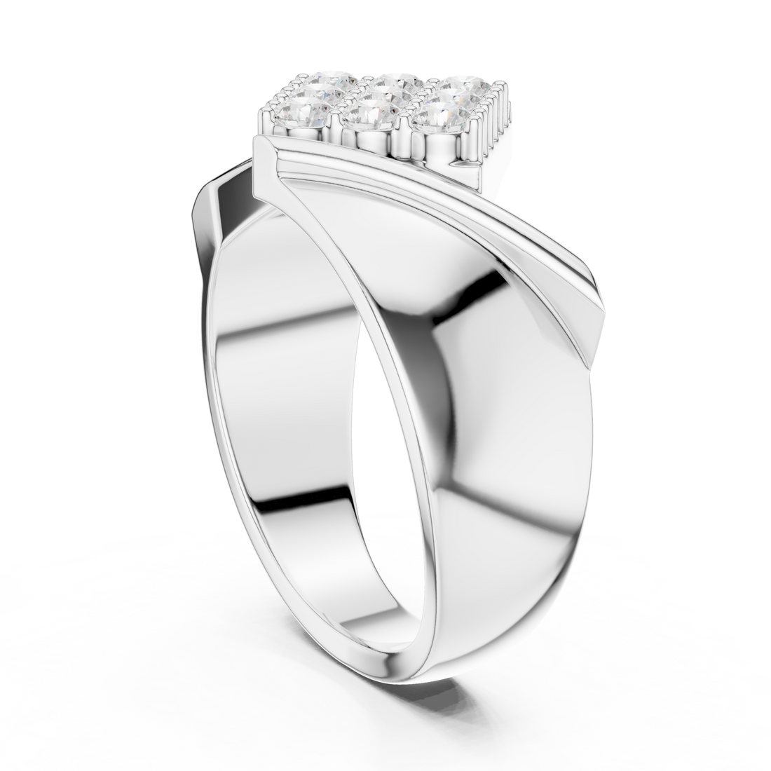 Round Cut Diamond Cluster Diagonal Signet Style Band Ring