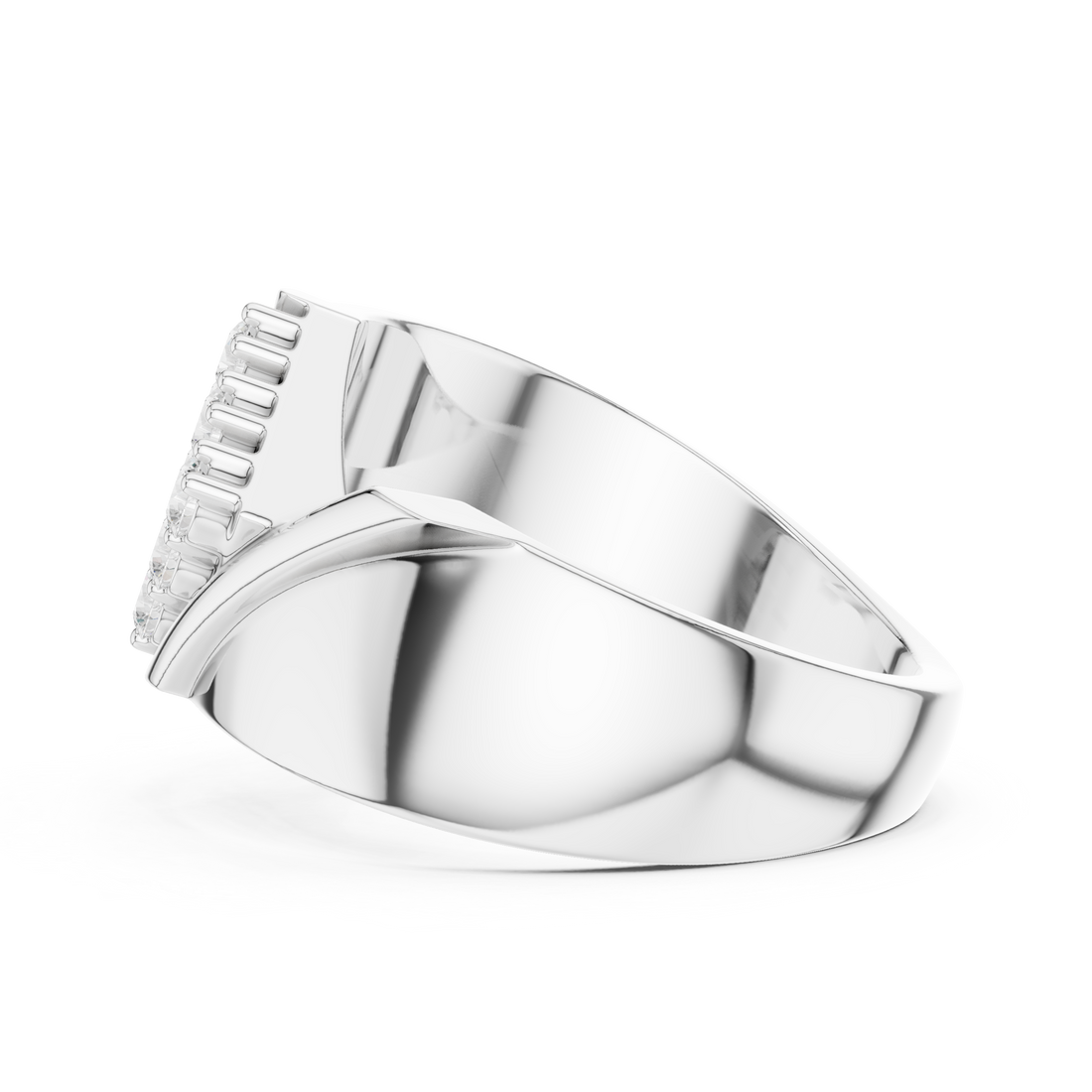 Round Cut Diamond Cluster Diagonal Signet Style Band Ring