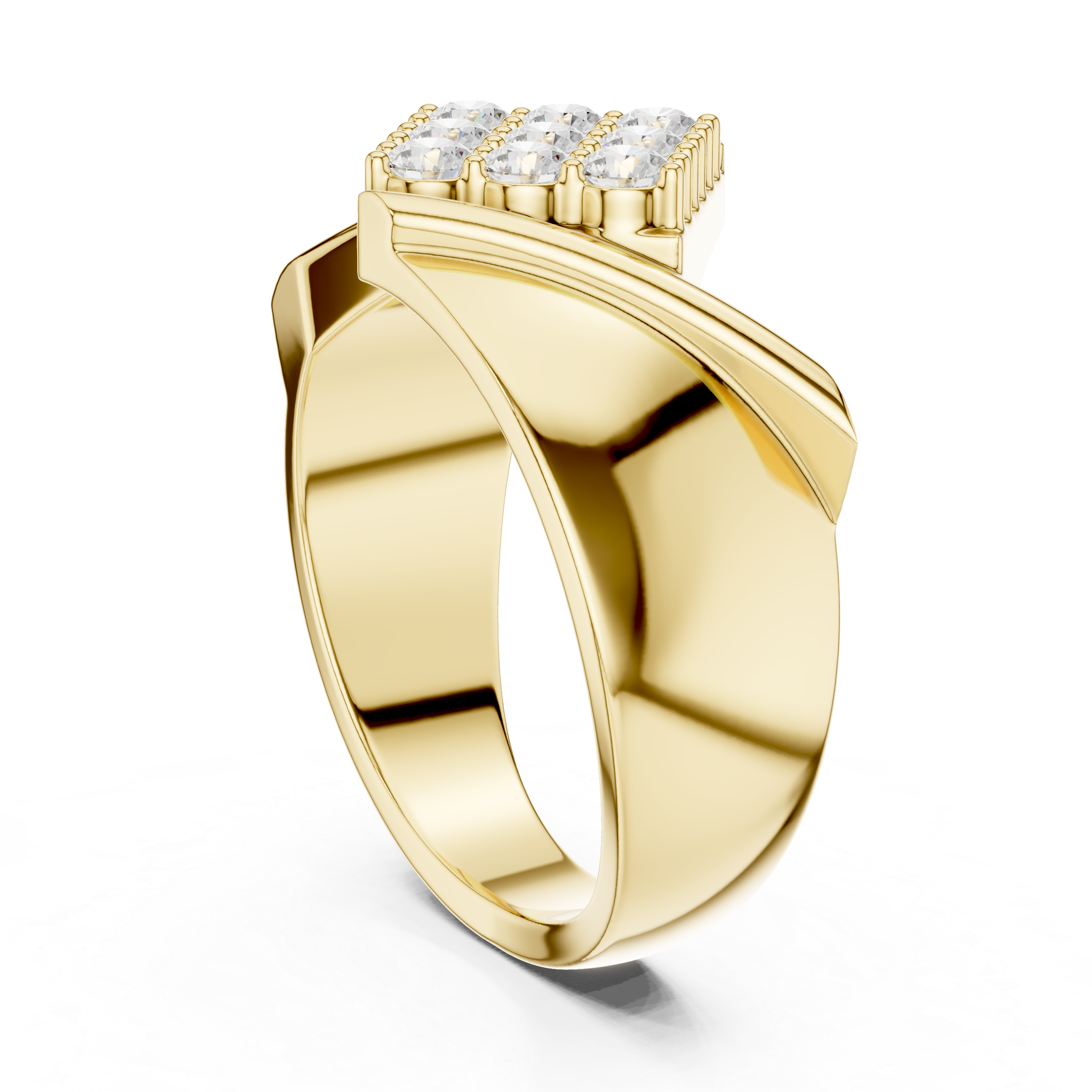 Round Cut Diamond Cluster Diagonal Signet Style Band Ring