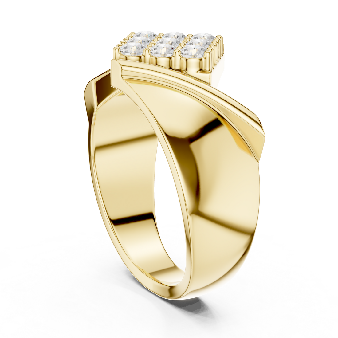 Round Cut Diamond Cluster Diagonal Signet Style Band Ring
