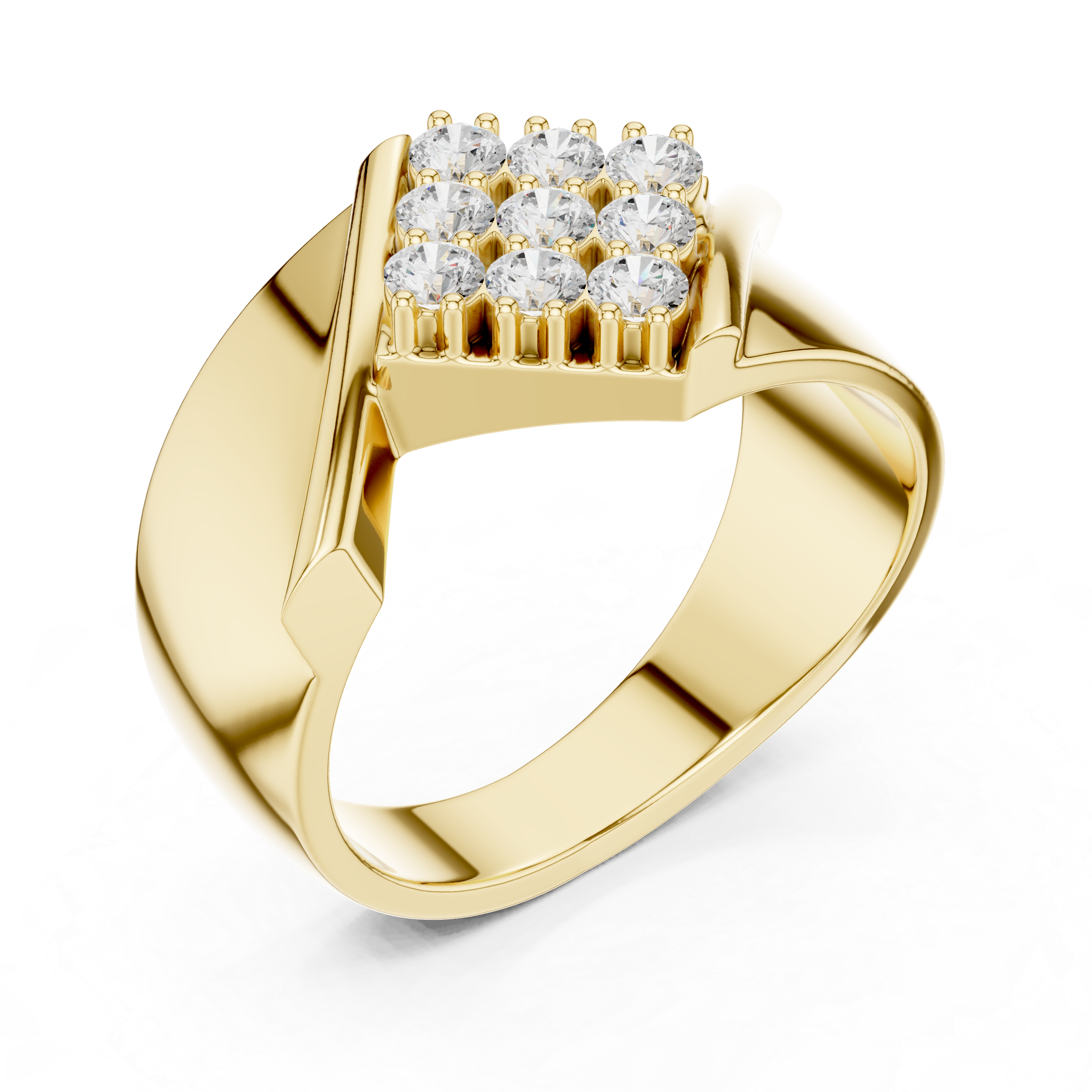 Round Cut Diamond Cluster Diagonal Signet Style Band Ring