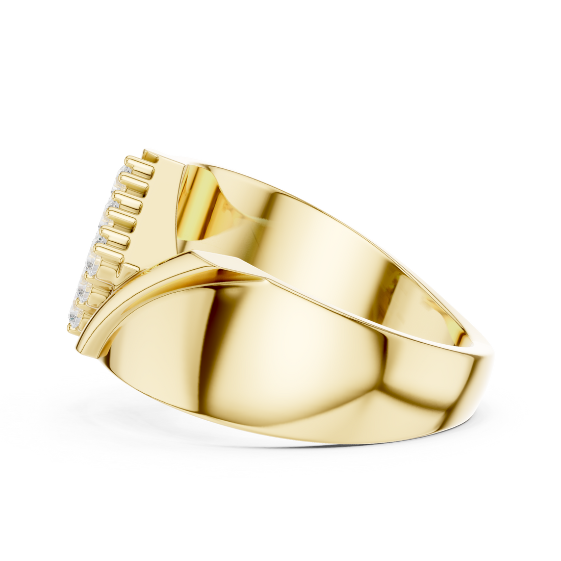Round Cut Diamond Cluster Diagonal Signet Style Band Ring