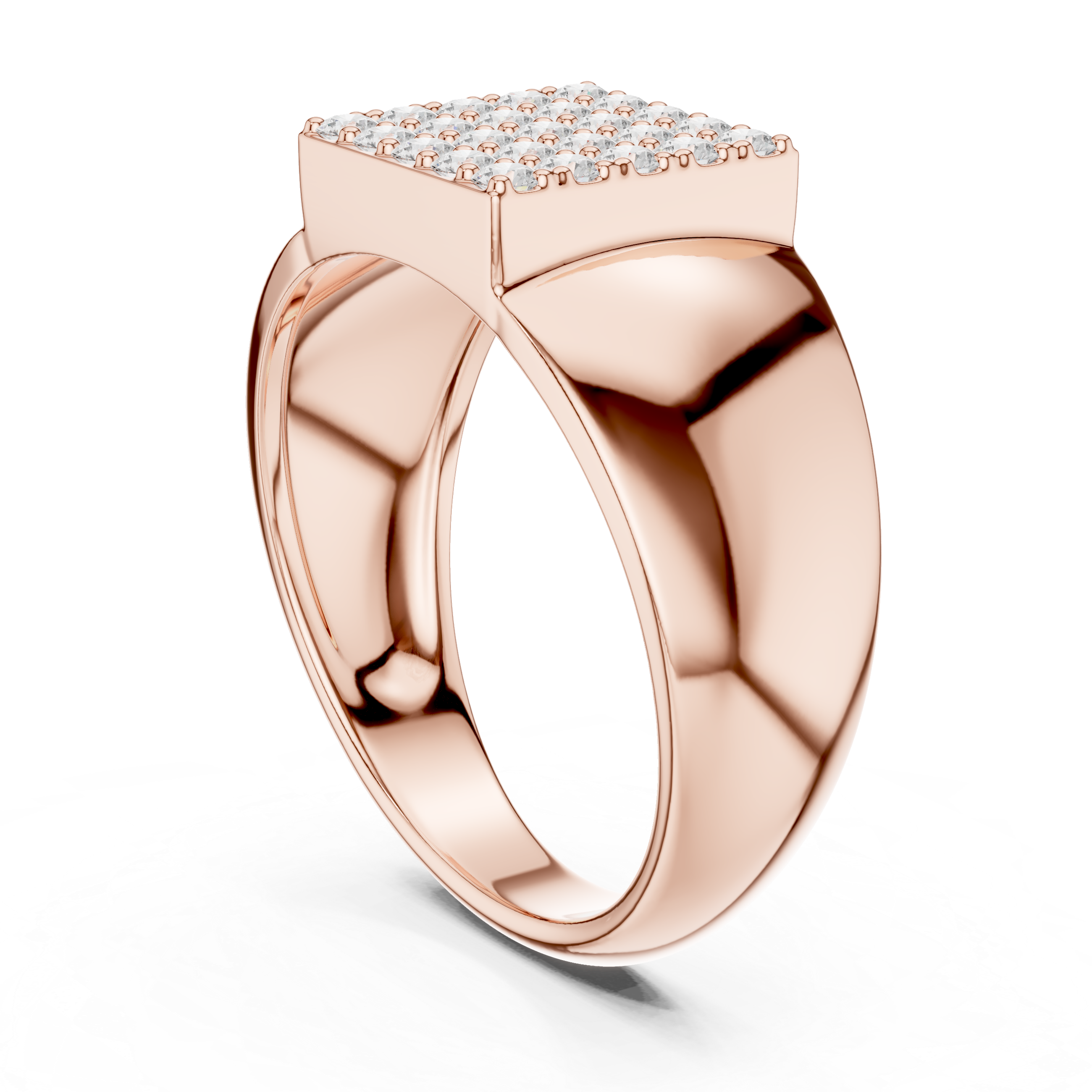 Round Cut Diamond Square Pavé Cluster Signet Ring