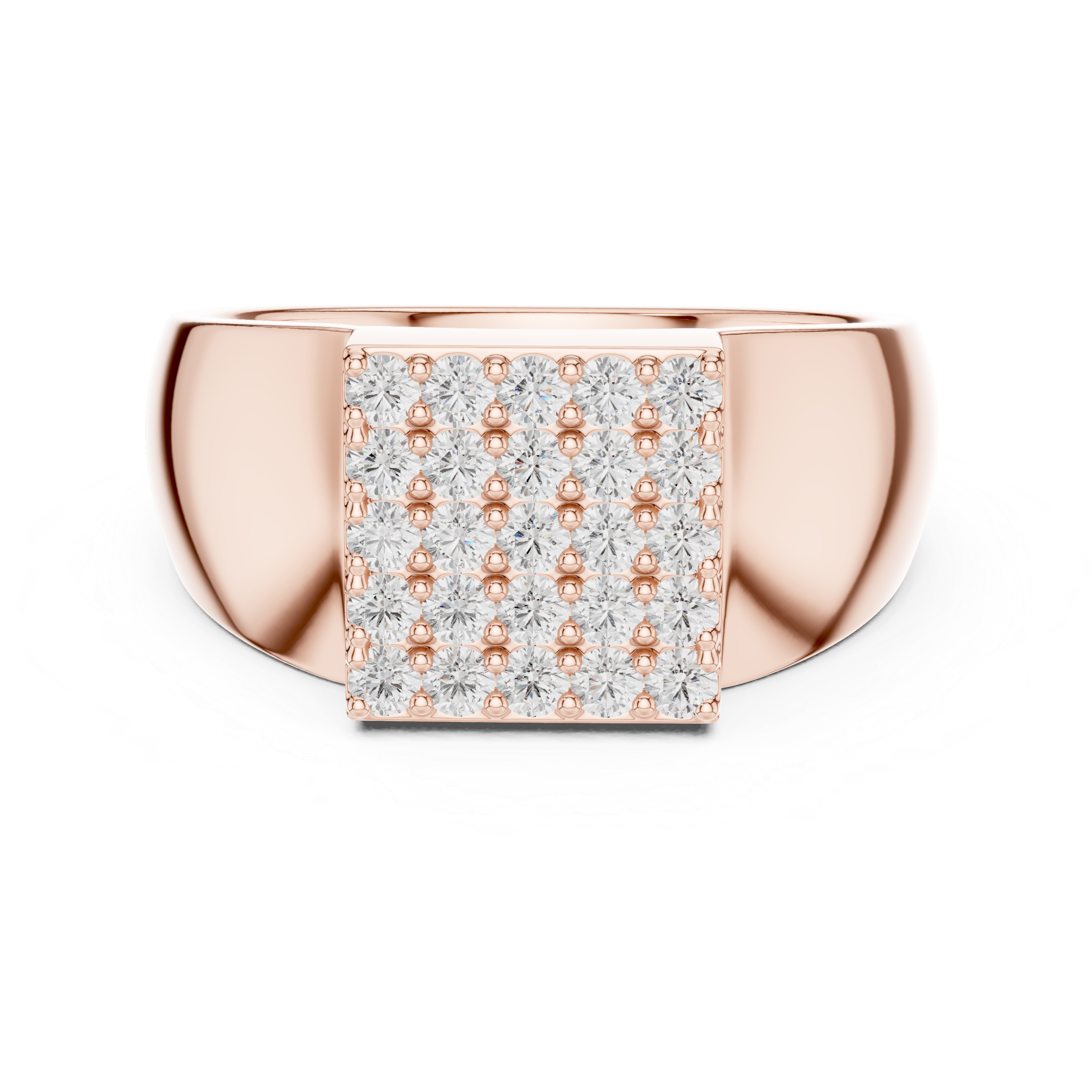 Round Cut Diamond Square Pavé Cluster Signet Ring
