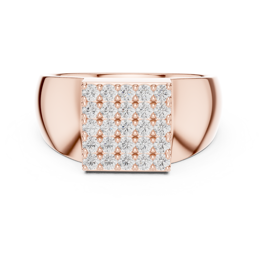 Round Cut Diamond Square Pavé Cluster Signet Ring