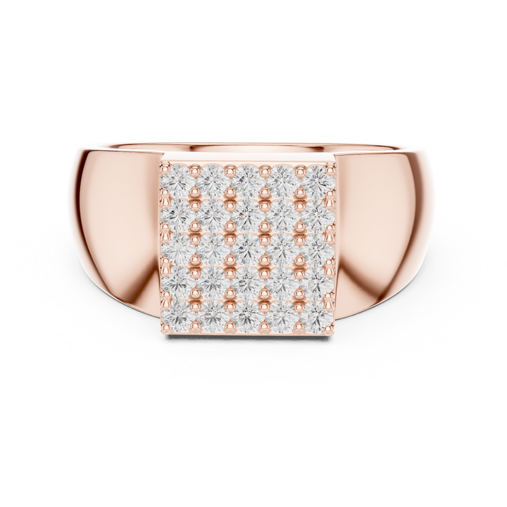 Round Cut Diamond Square Pavé Cluster Signet Ring