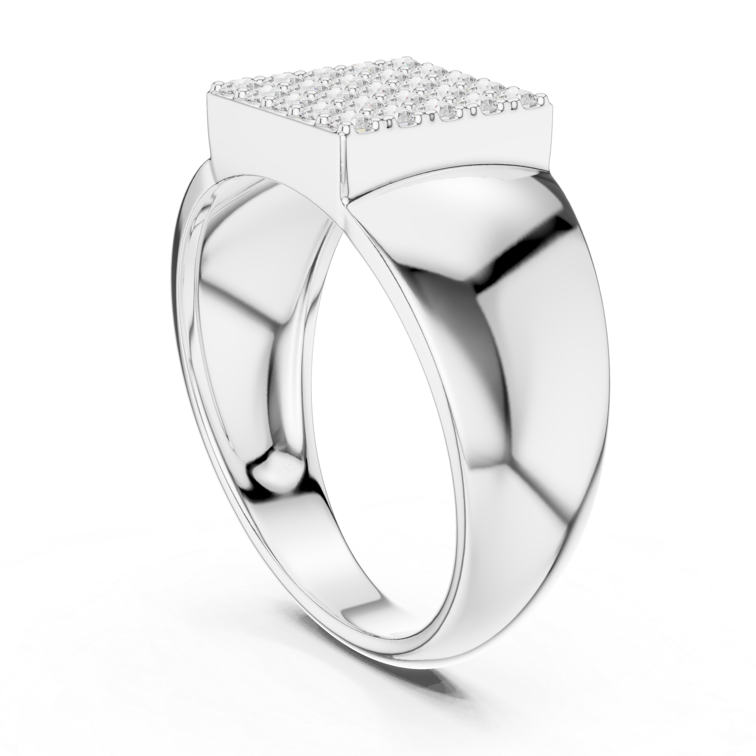 Round Cut Diamond Square Pavé Cluster Signet Ring