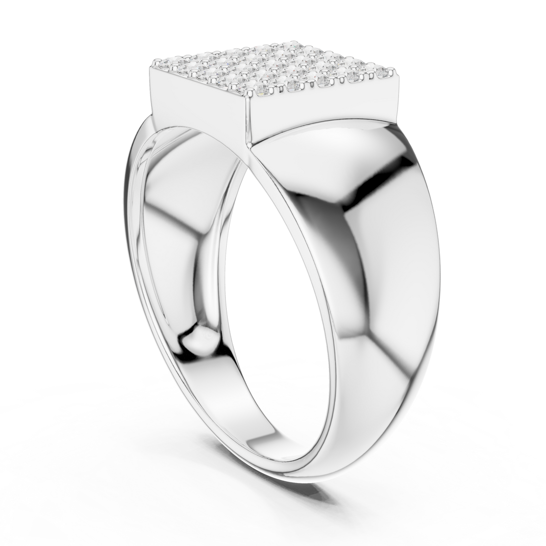 Round Cut Diamond Square Pavé Cluster Signet Ring