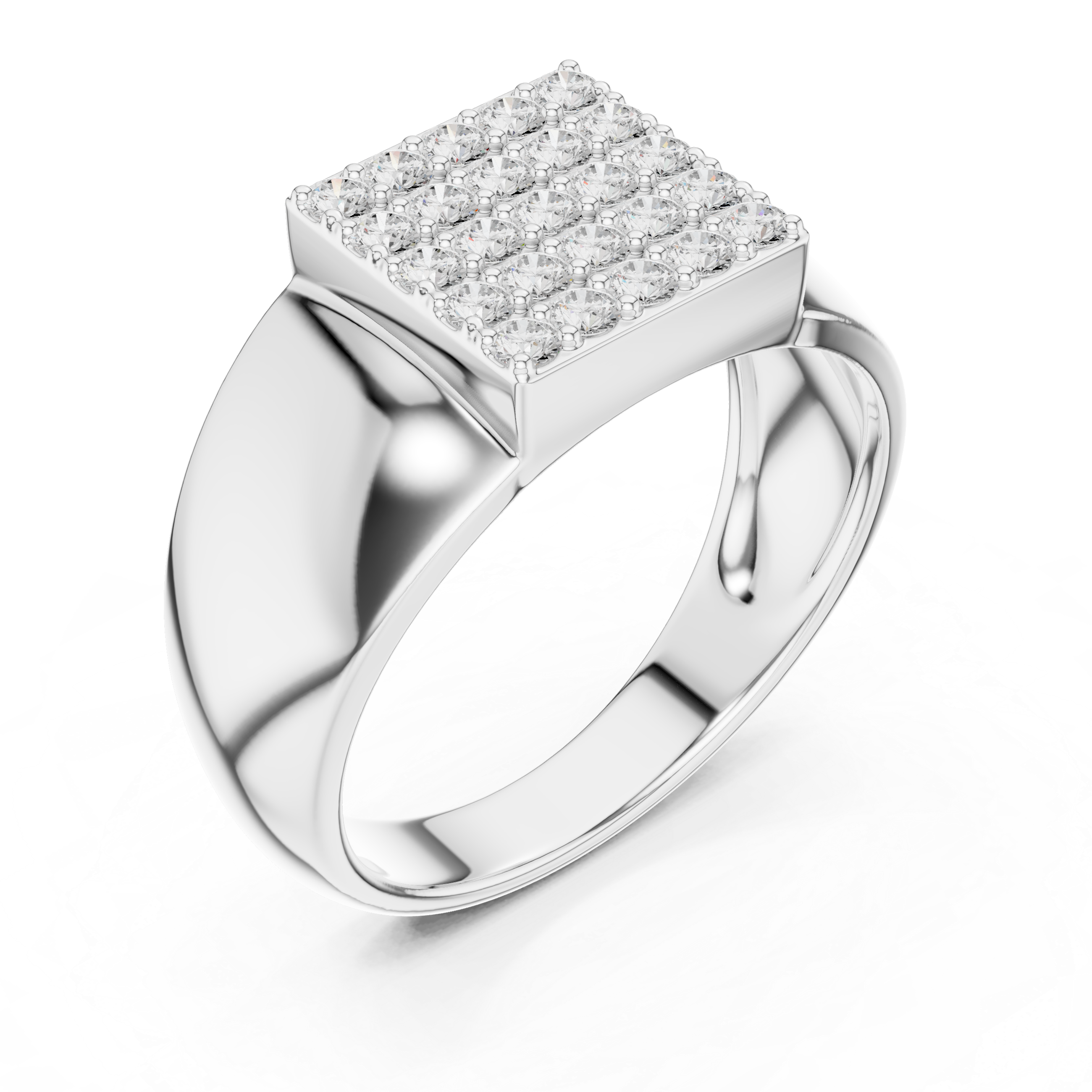 Round Cut Diamond Square Pavé Cluster Signet Ring