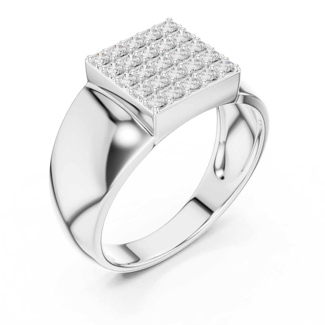 Round Cut Diamond Square Pavé Cluster Signet Ring
