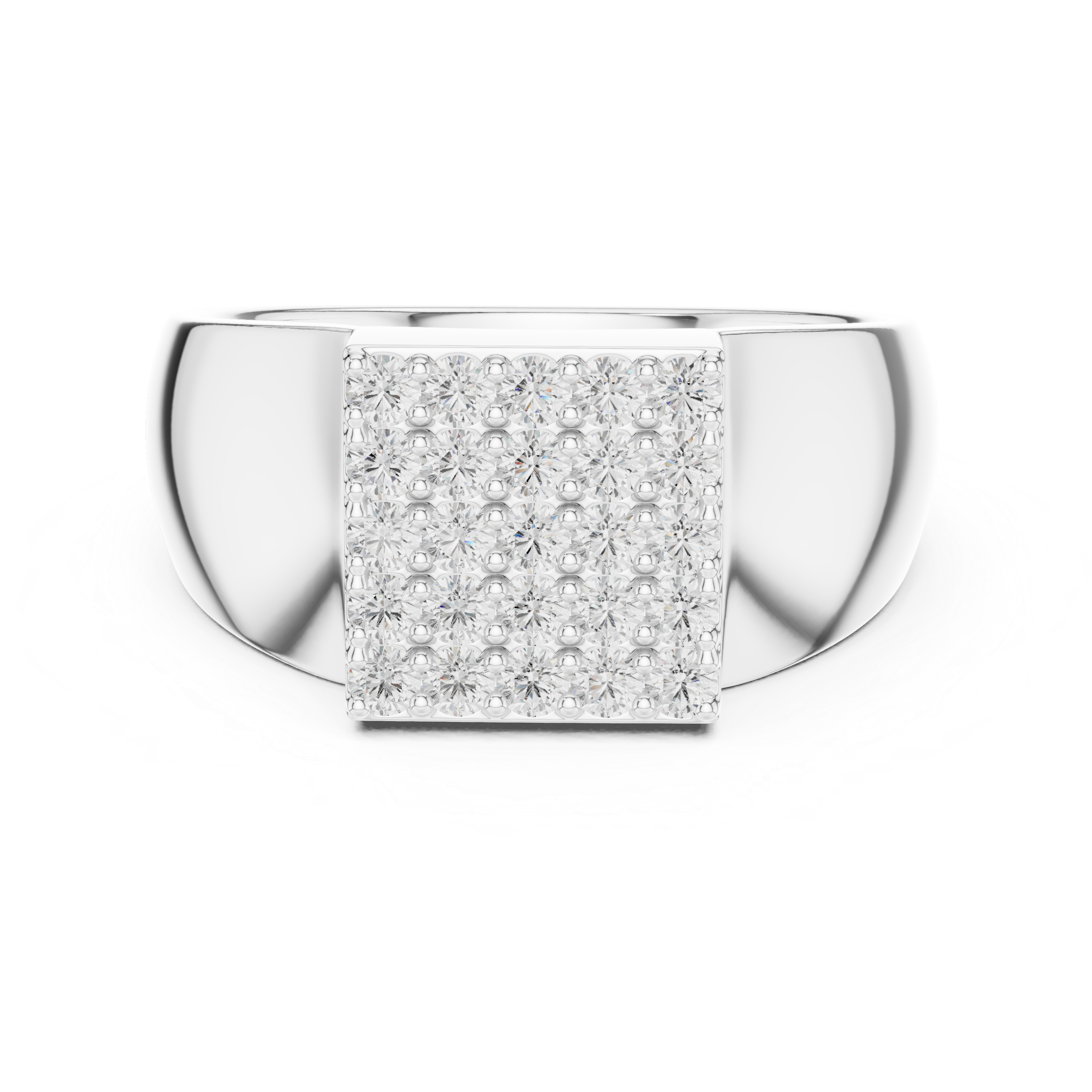 Round Cut Diamond Square Pavé Cluster Signet Ring