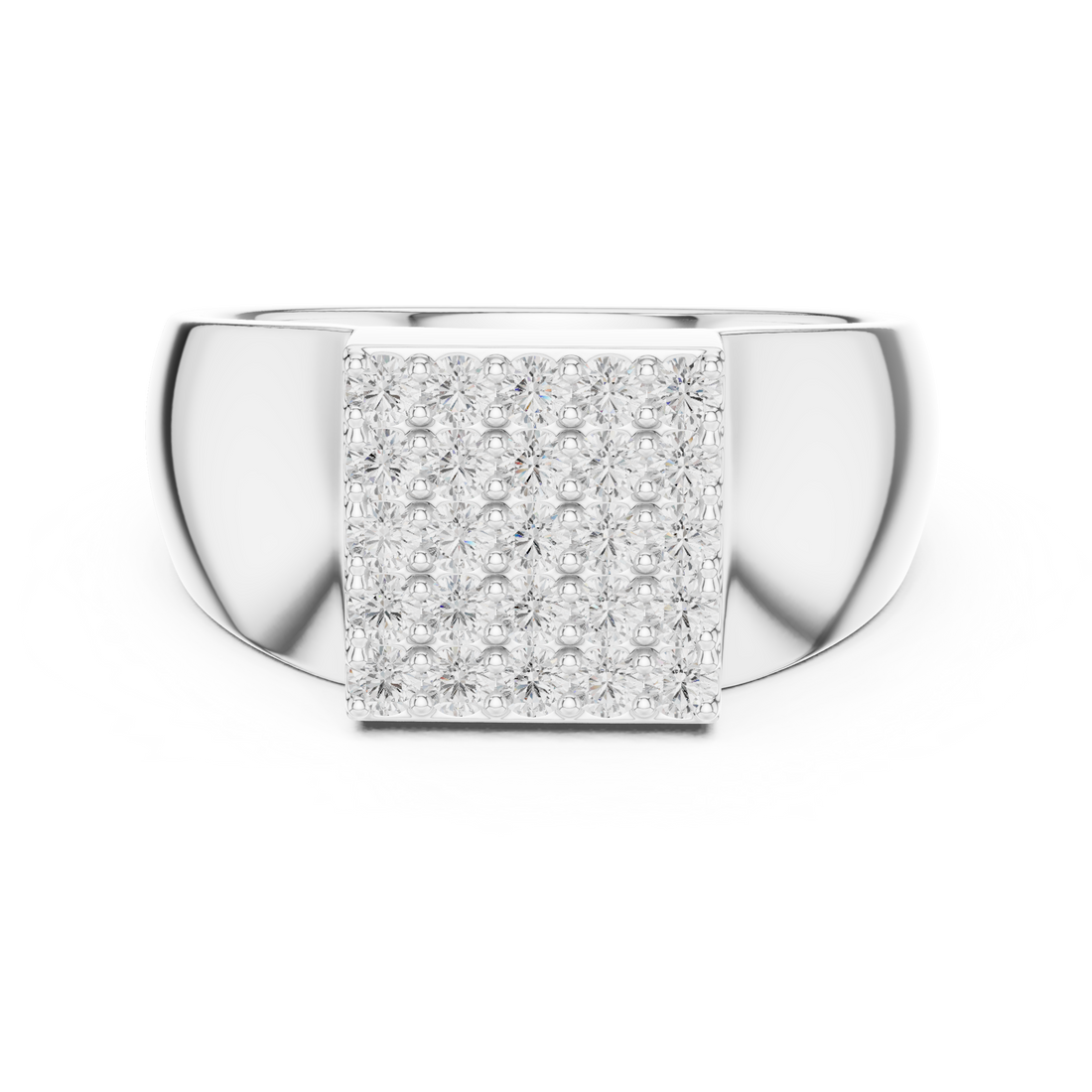Round Cut Diamond Square Pavé Cluster Signet Ring